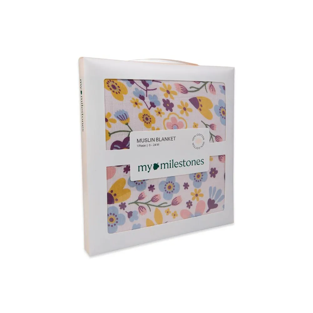 100% Premium Cotton 4/6 Layered Baby Muslin Blanket Floral Print & Pink - (43x43 Inches)