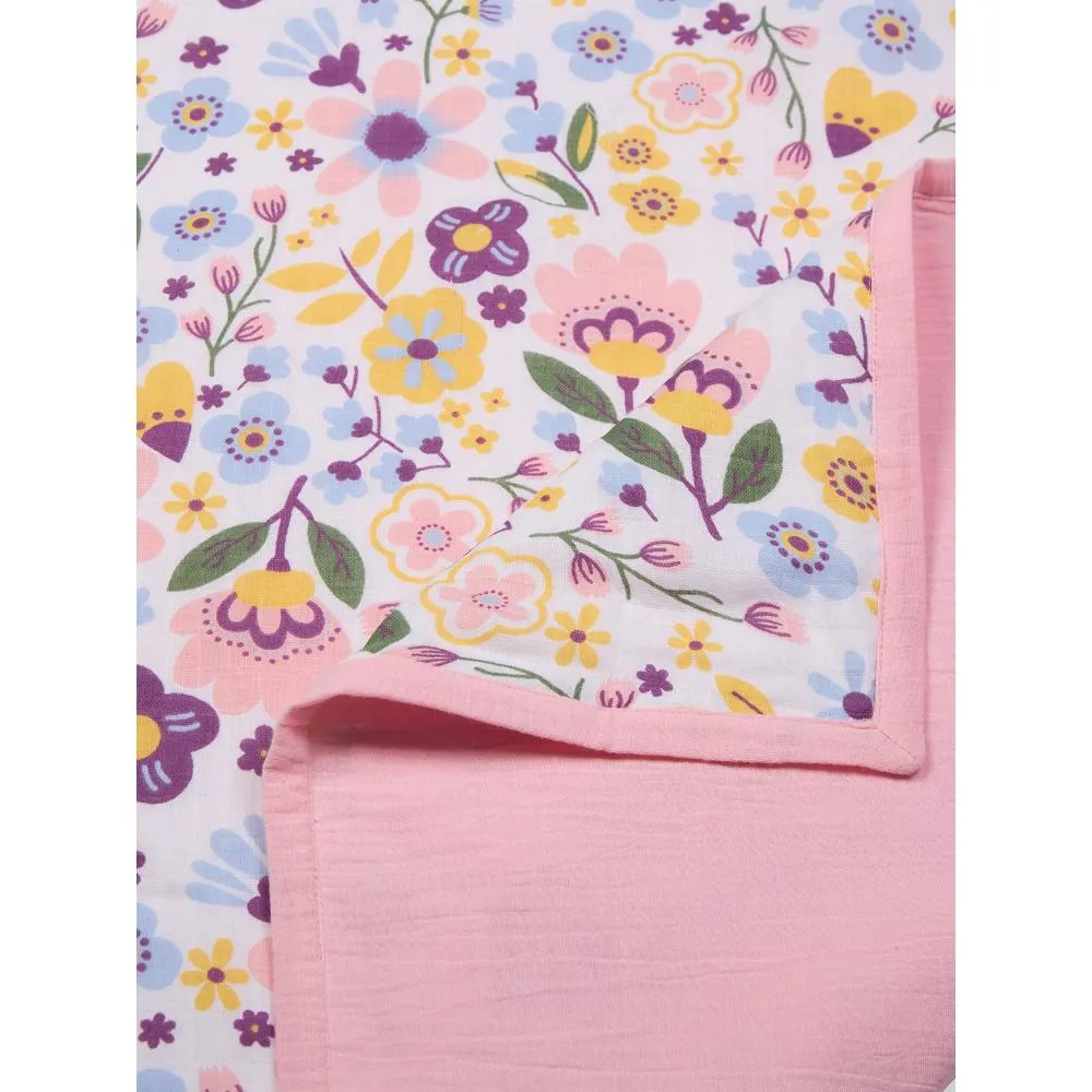 100% Premium Cotton 4/6 Layered Baby Muslin Blanket Floral Print & Pink - (43x43 Inches)