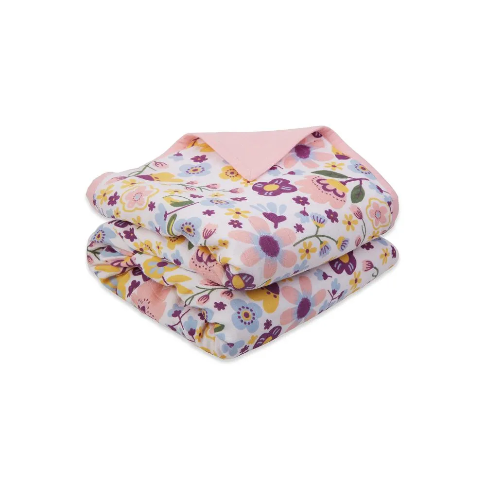 100% Premium Cotton 4/6 Layered Baby Muslin Blanket Floral Print & Pink - (43x43 Inches)