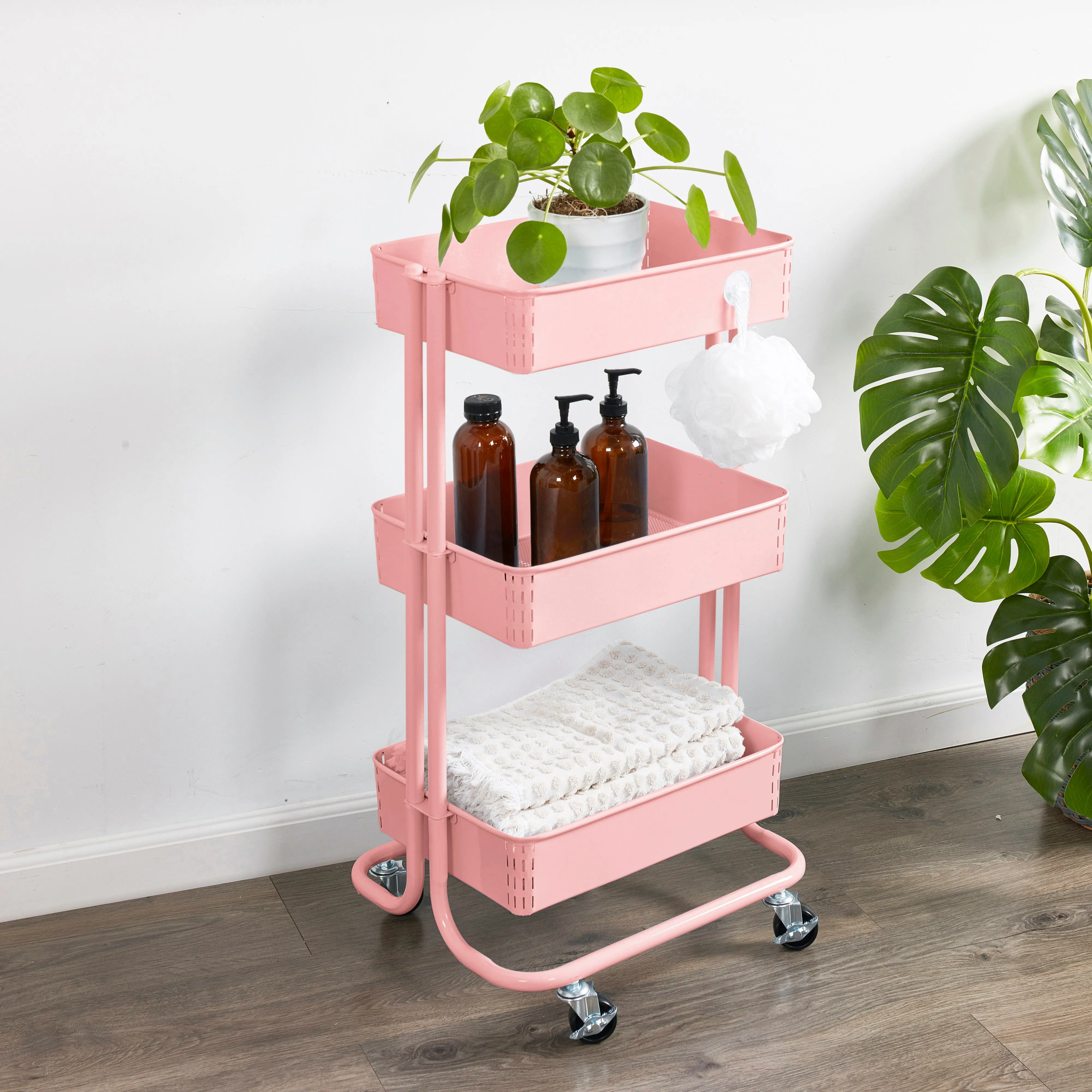 3-Tier Metal Rolling Utility Cart, Mobile Storage Organizer