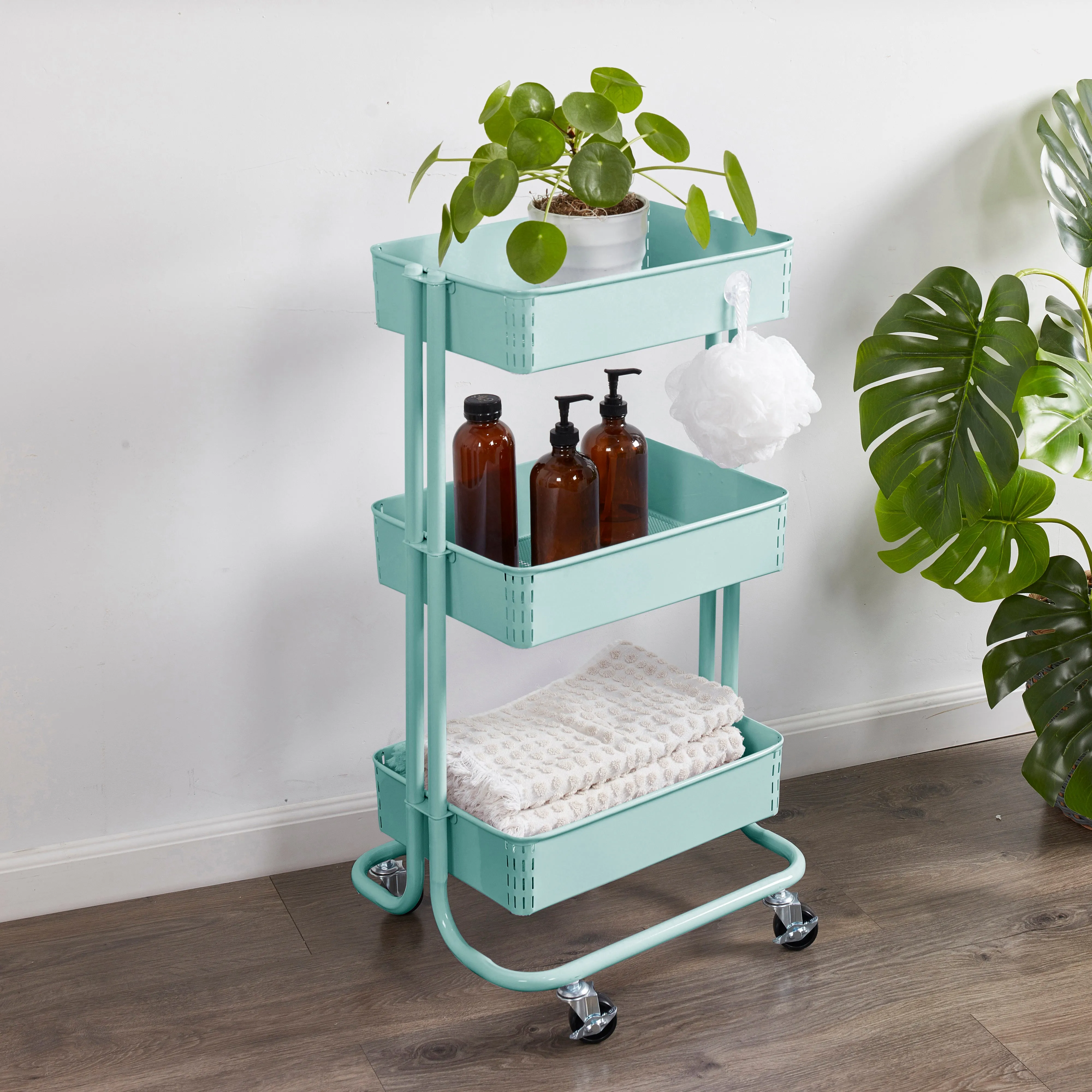 3-Tier Metal Rolling Utility Cart, Mobile Storage Organizer