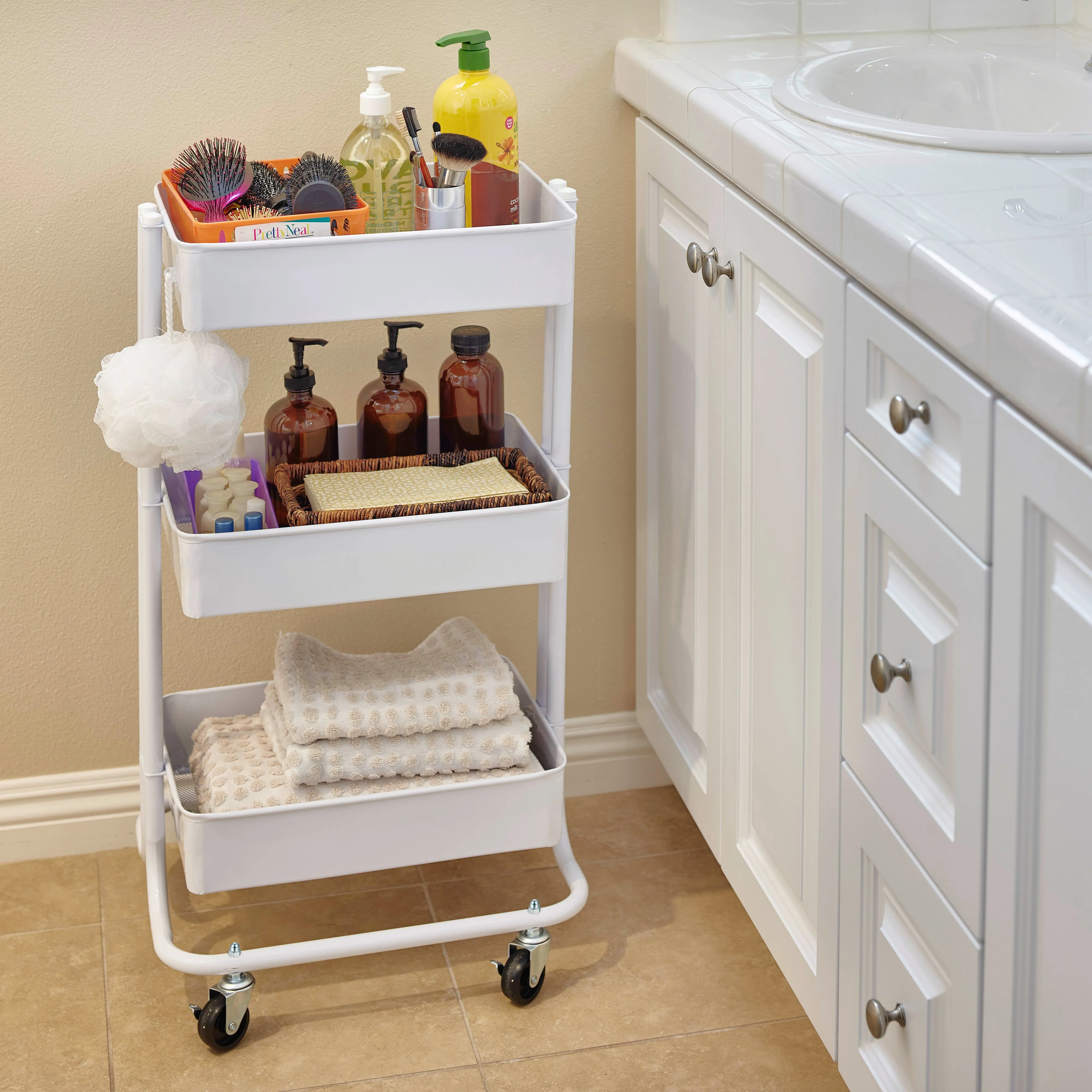 3-Tier Metal Rolling Utility Cart, Mobile Storage Organizer