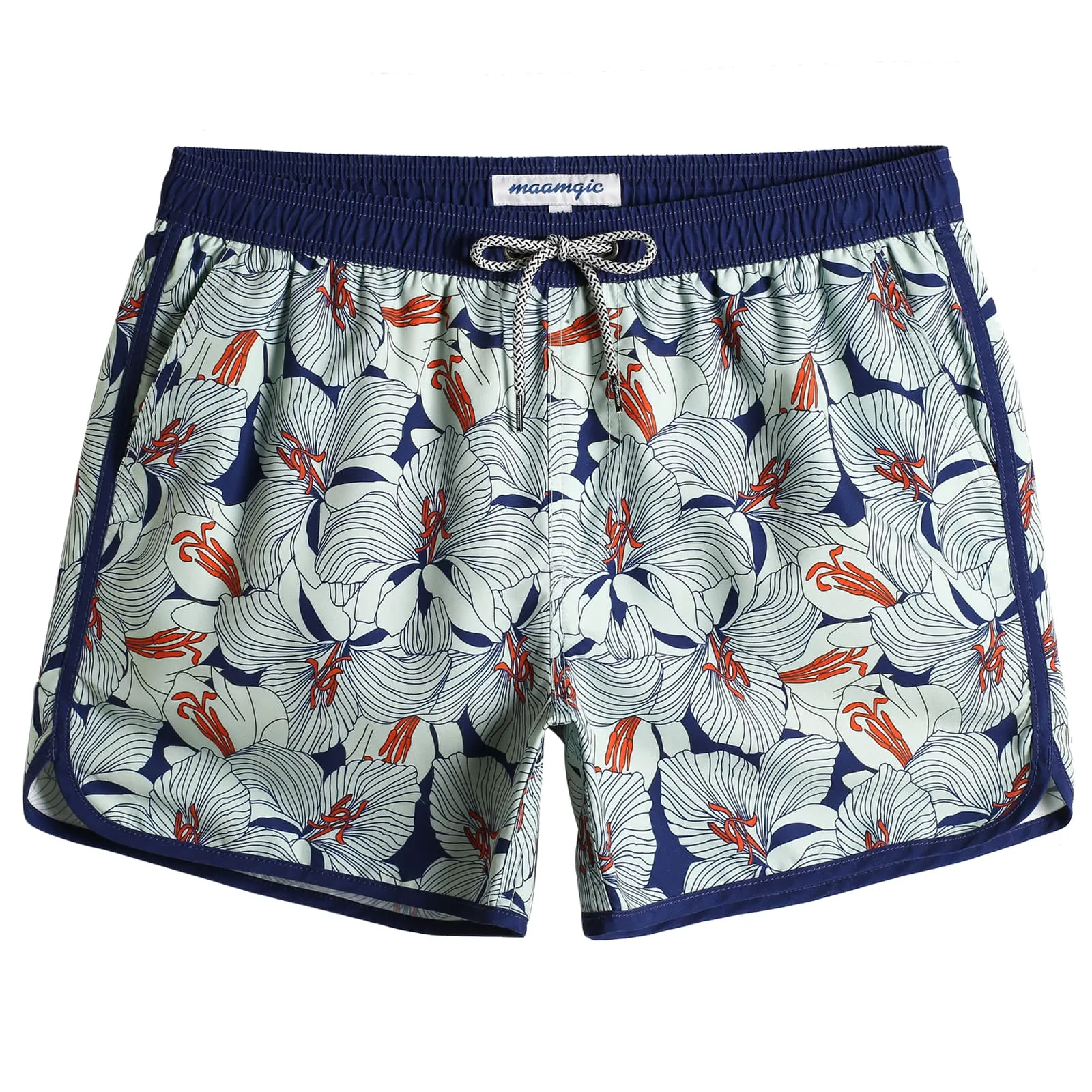 4.5 Inch Inseam Vintage Classical Flowers Swim Trunks