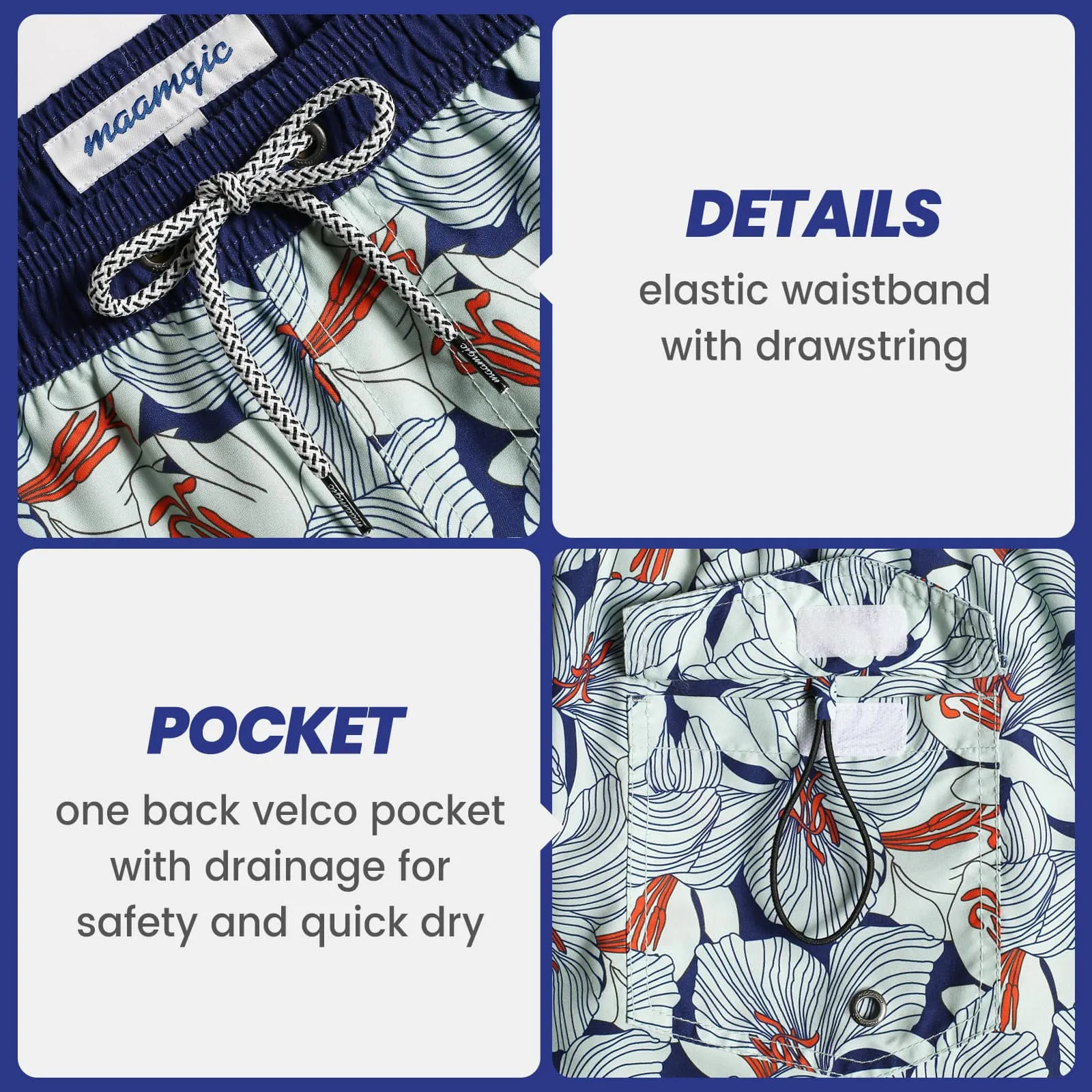 4.5 Inch Inseam Vintage Classical Flowers Swim Trunks
