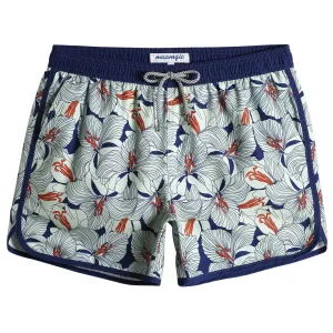 4.5 Inch Inseam Vintage Classical Flowers Swim Trunks