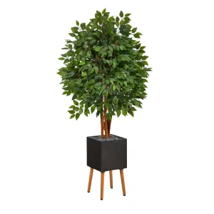 5.5’ Super Deluxe Artificial Ficus Tree in Black Planter with Stand