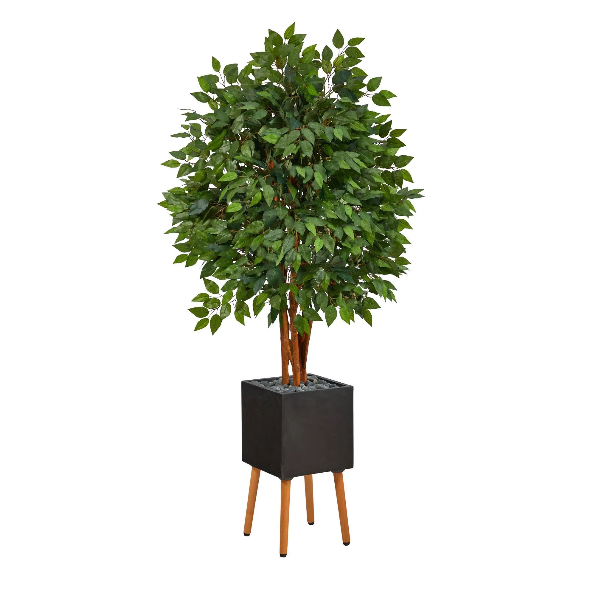 5.5’ Super Deluxe Artificial Ficus Tree in Black Planter with Stand