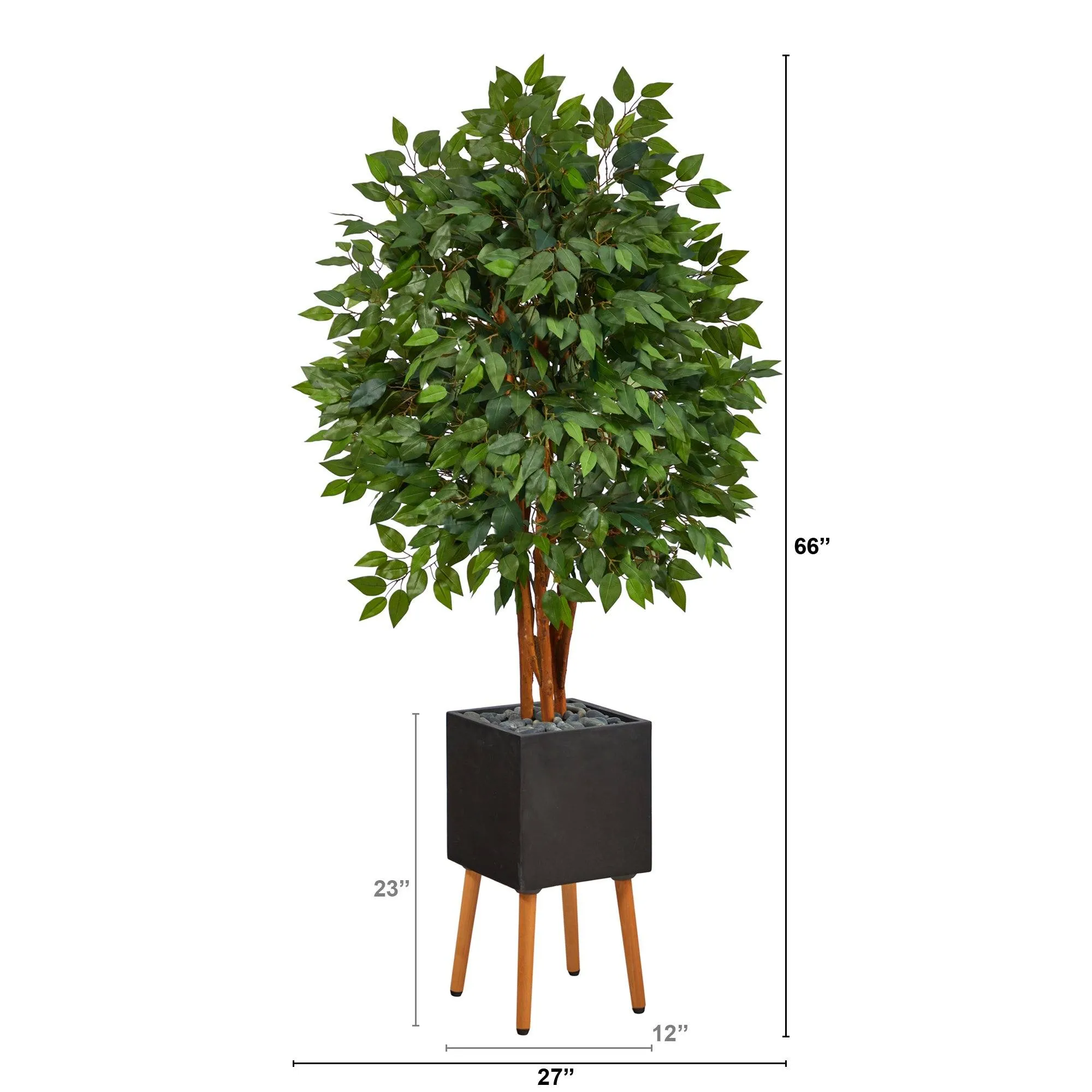 5.5’ Super Deluxe Artificial Ficus Tree in Black Planter with Stand