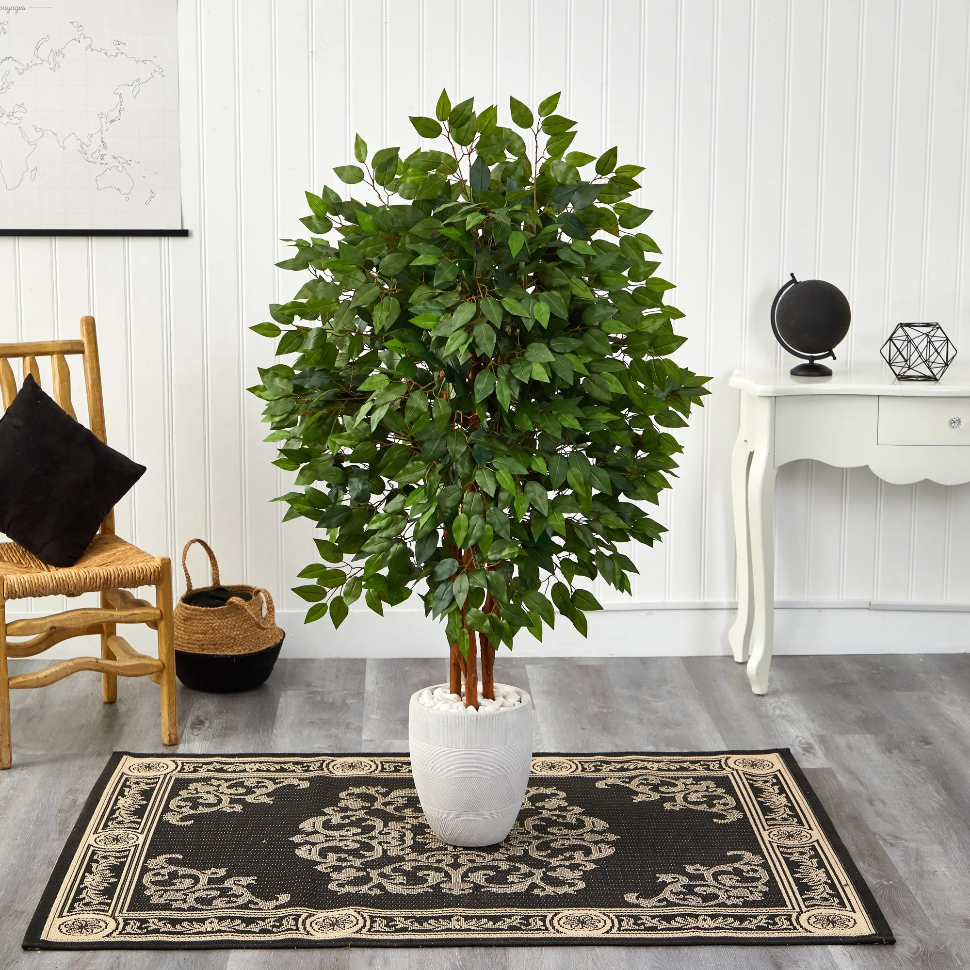 57” Super Deluxe Artificial Ficus Tree in White Planter