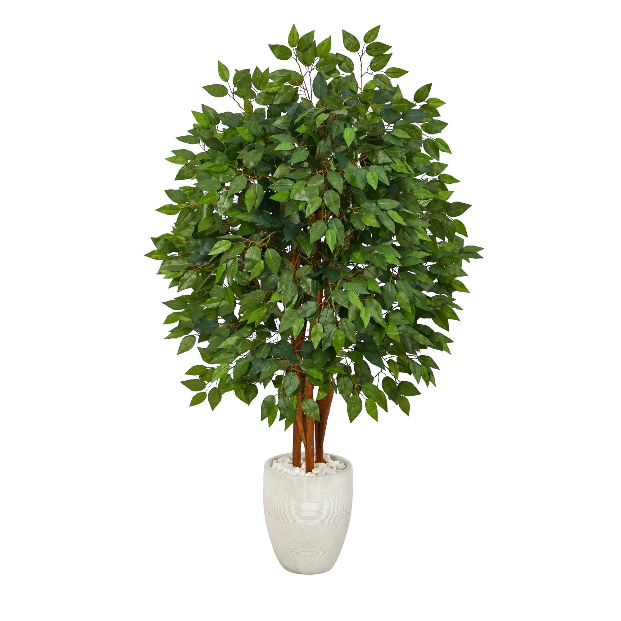 57” Super Deluxe Artificial Ficus Tree in White Planter
