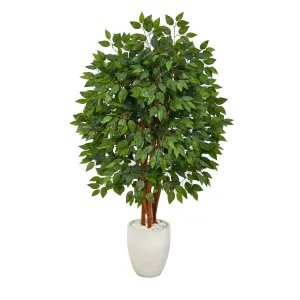 57” Super Deluxe Artificial Ficus Tree in White Planter