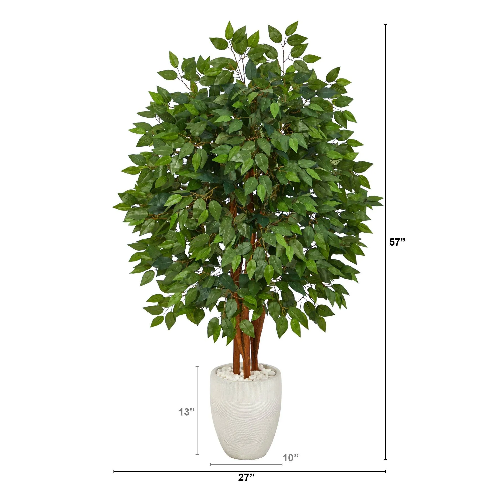 57” Super Deluxe Artificial Ficus Tree in White Planter