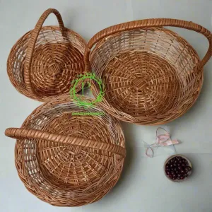 (9", 8", 7" inch) Handwoven Bamboo wicker handle basket Set of 3