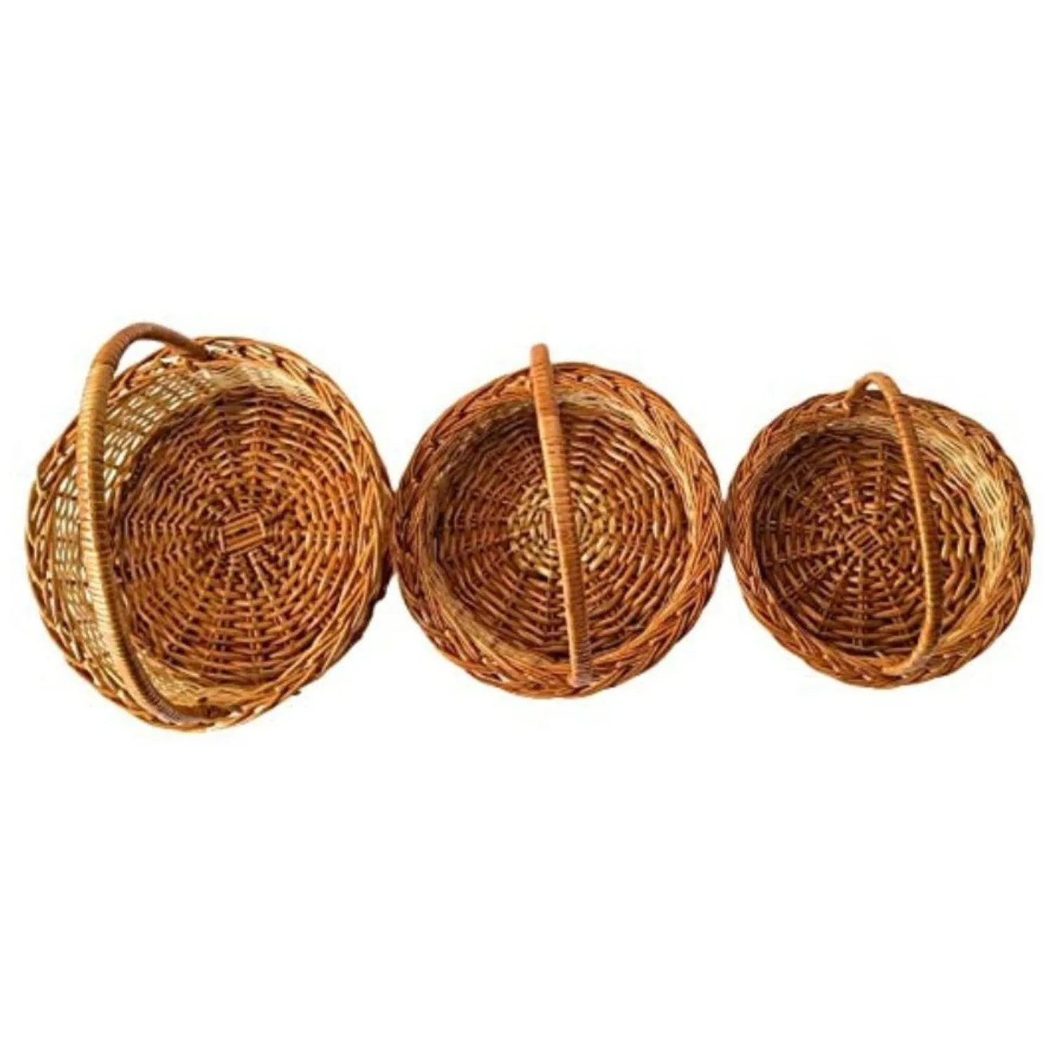 (9", 8", 7" inch) Handwoven Bamboo wicker handle basket Set of 3