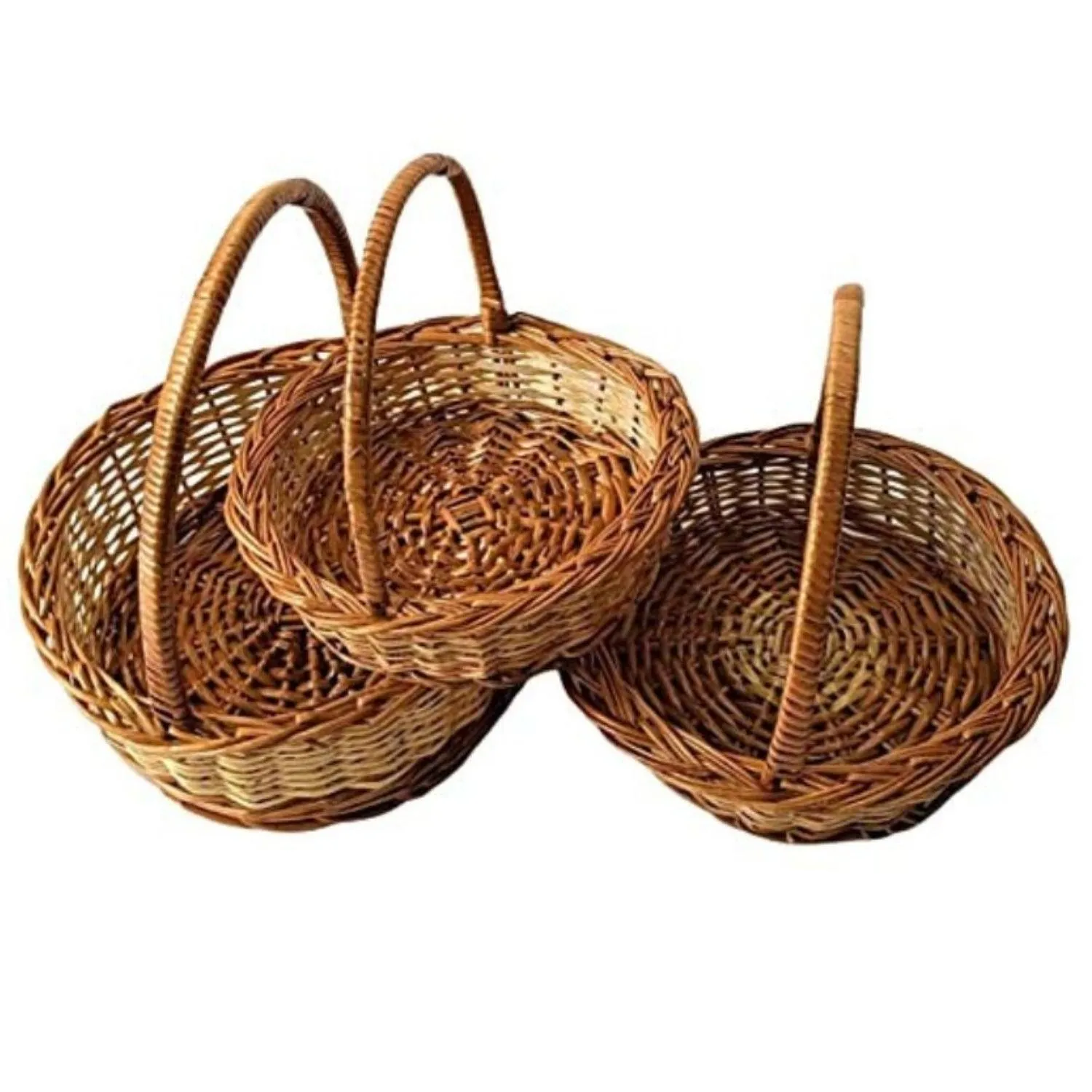 (9", 8", 7" inch) Handwoven Bamboo wicker handle basket Set of 3