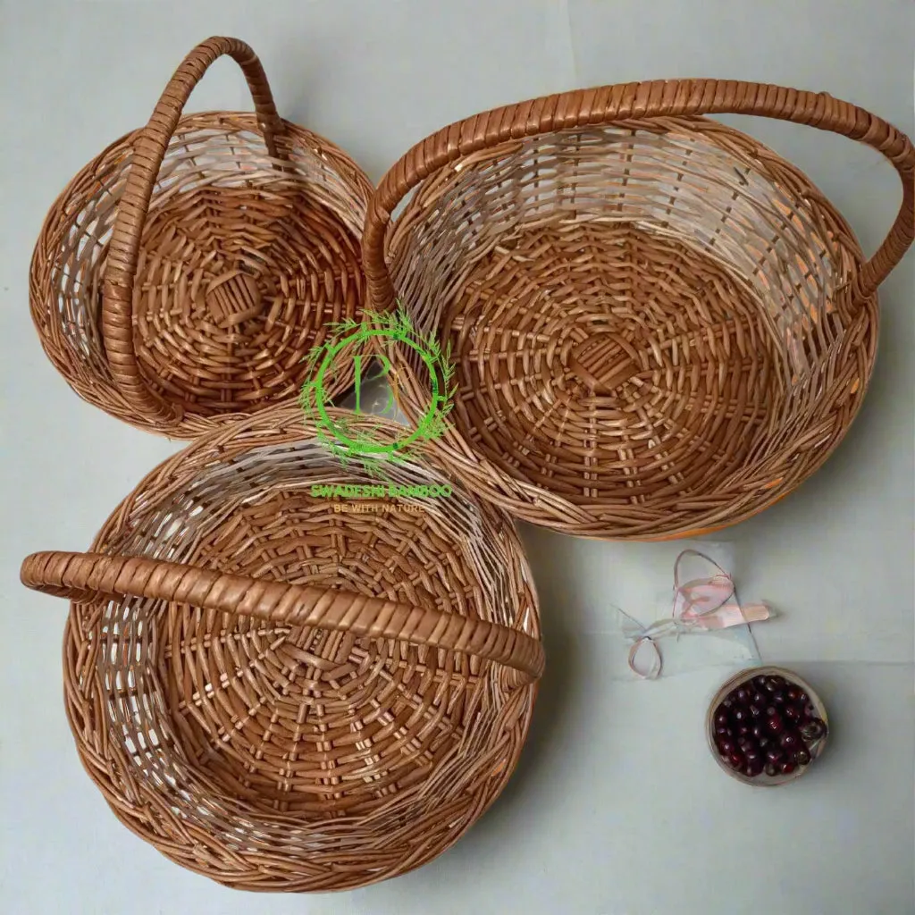 (9", 8", 7" inch) Handwoven Bamboo wicker handle basket Set of 3