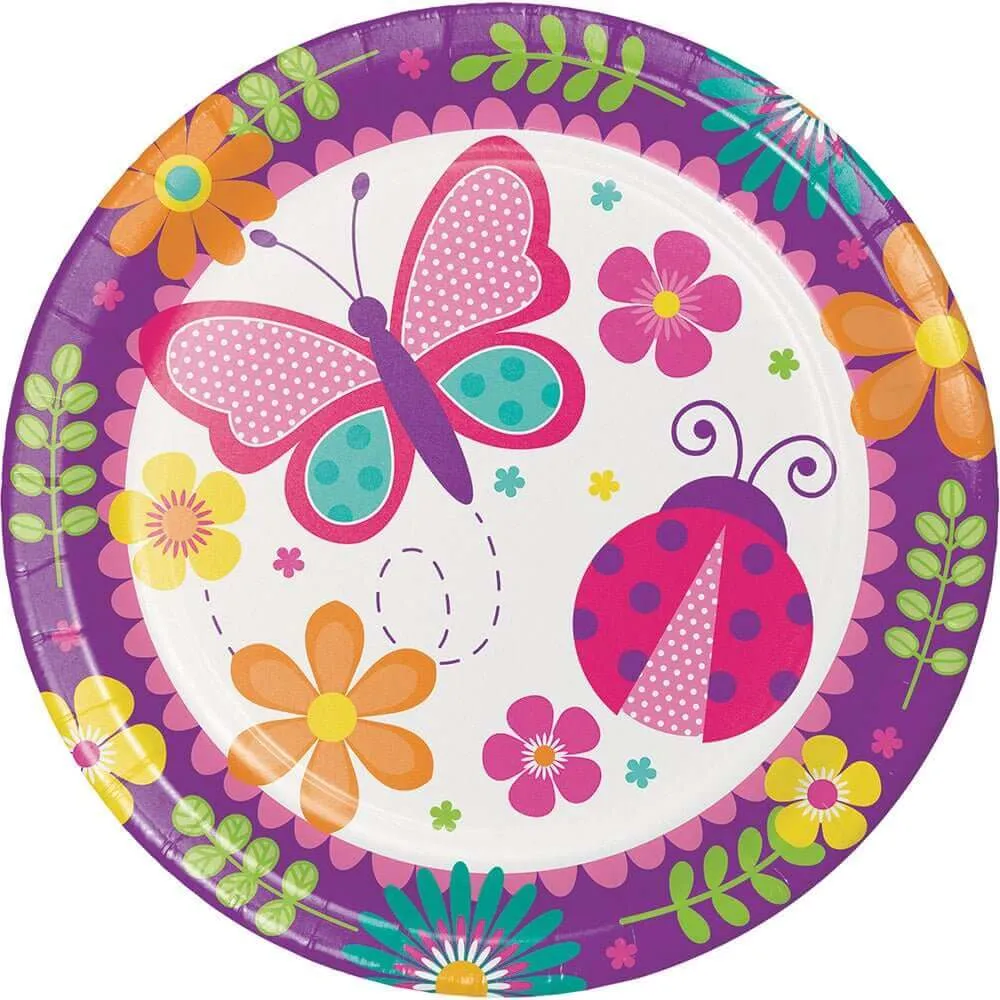 9" Garden Butterfly Ladybug & Flowers Dinner Plates (8ct)