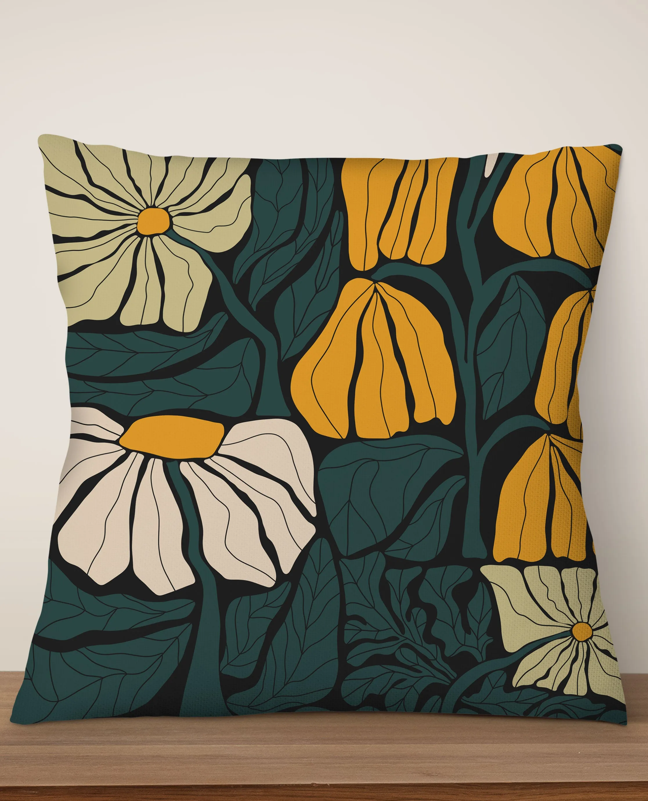 Abstract Flower Square Cushion (Dark)
