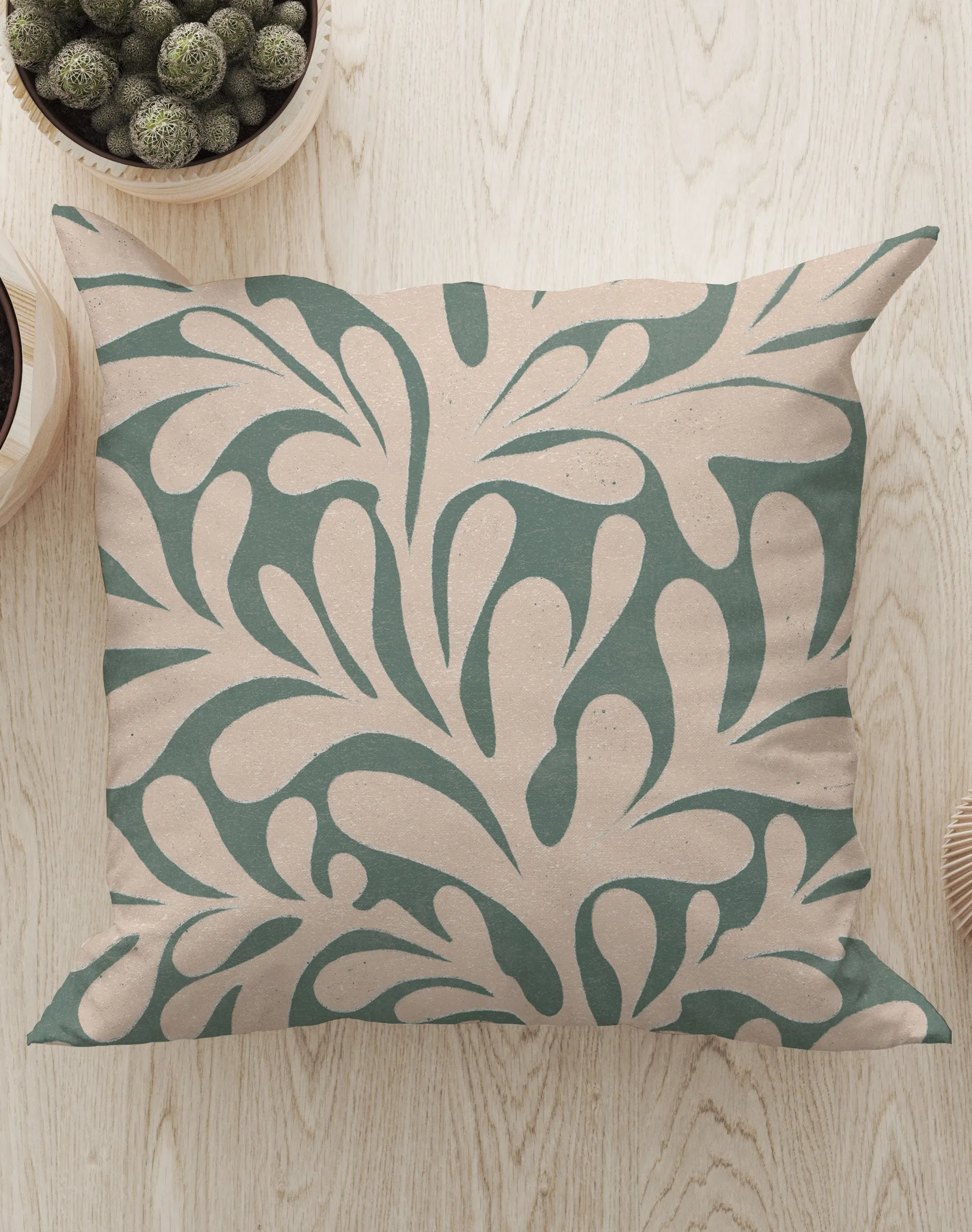 Abstract Plant Square Cushion (Pastel Green)