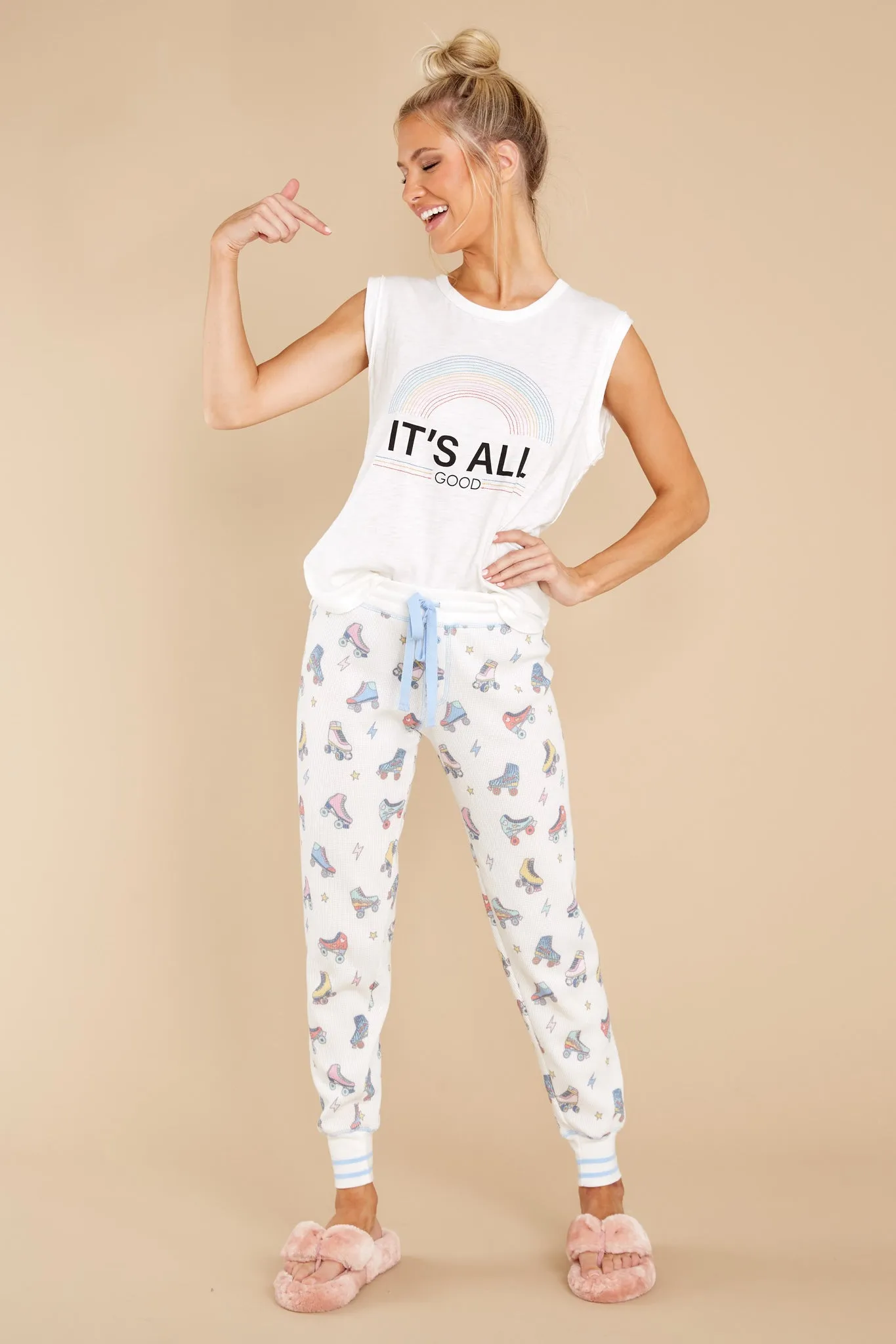 All The Vibes White Graphic Tank