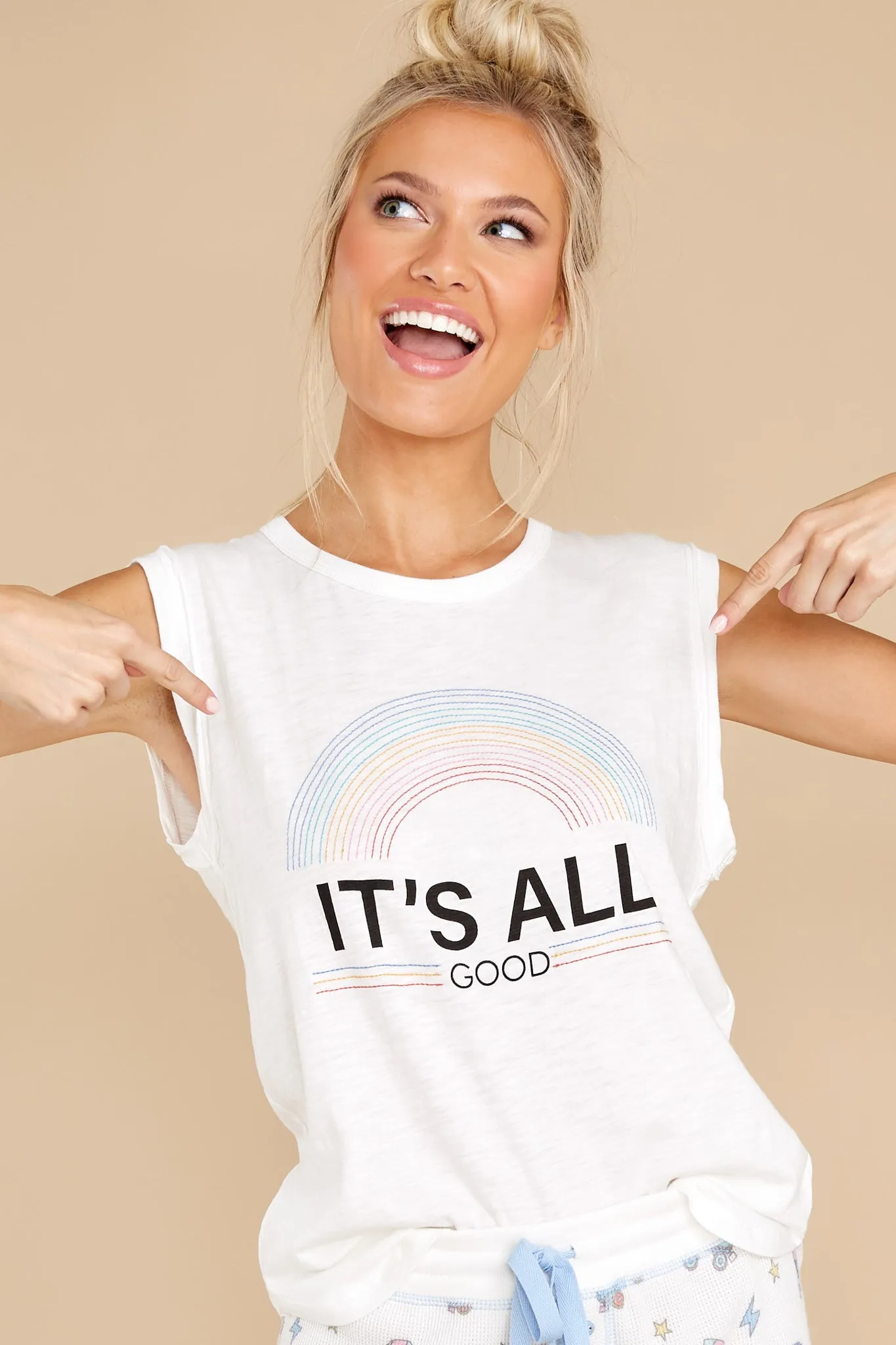 All The Vibes White Graphic Tank