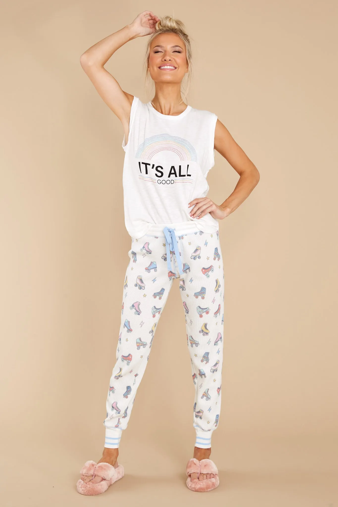 All The Vibes White Graphic Tank