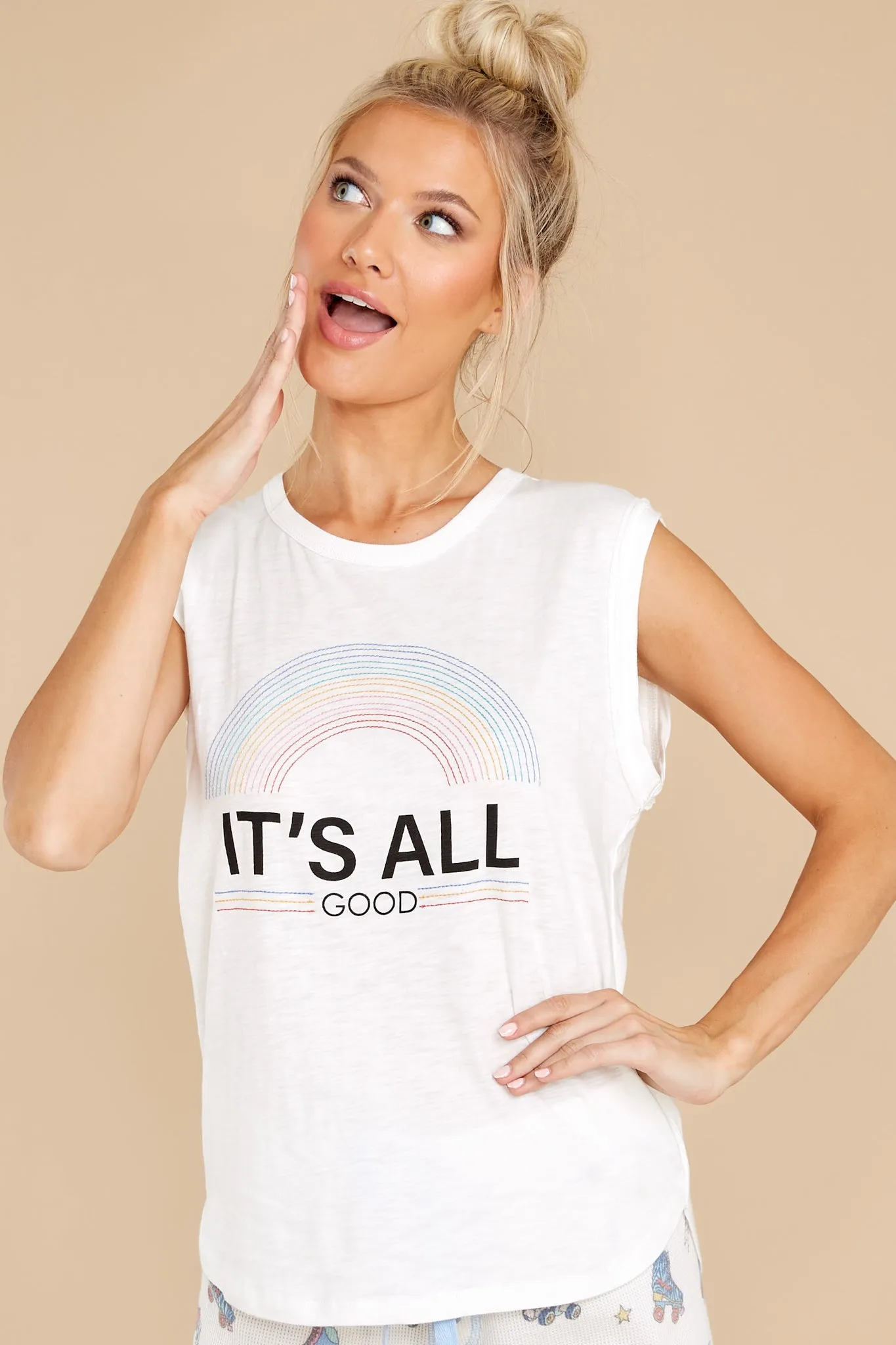 All The Vibes White Graphic Tank