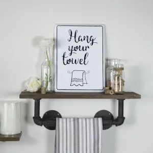&quot;Hang your Towel&quot; Enamelware Metal Sign - White / Black