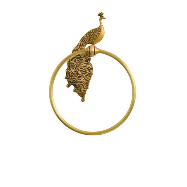 Antique Brass Towel Ring Carved Toilet Holder Creative Towel Bar