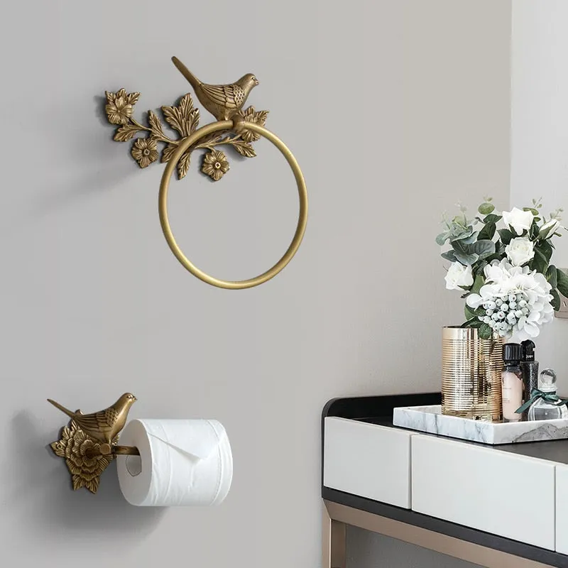 Antique Brass Towel Ring Carved Toilet Holder Creative Towel Bar