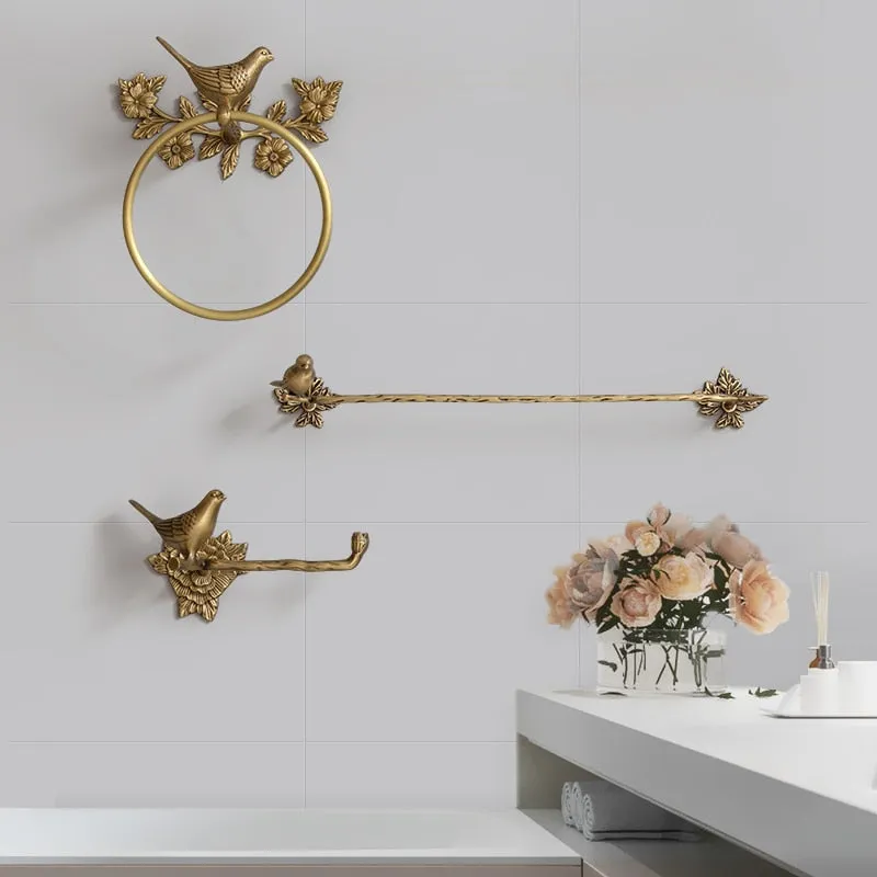 Antique Brass Towel Ring Carved Toilet Holder Creative Towel Bar