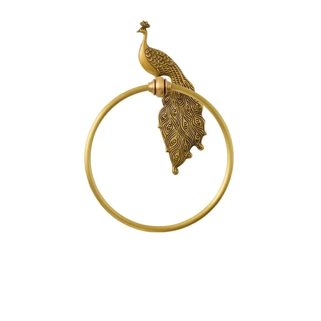 Antique Brass Towel Ring Carved Toilet Holder Creative Towel Bar