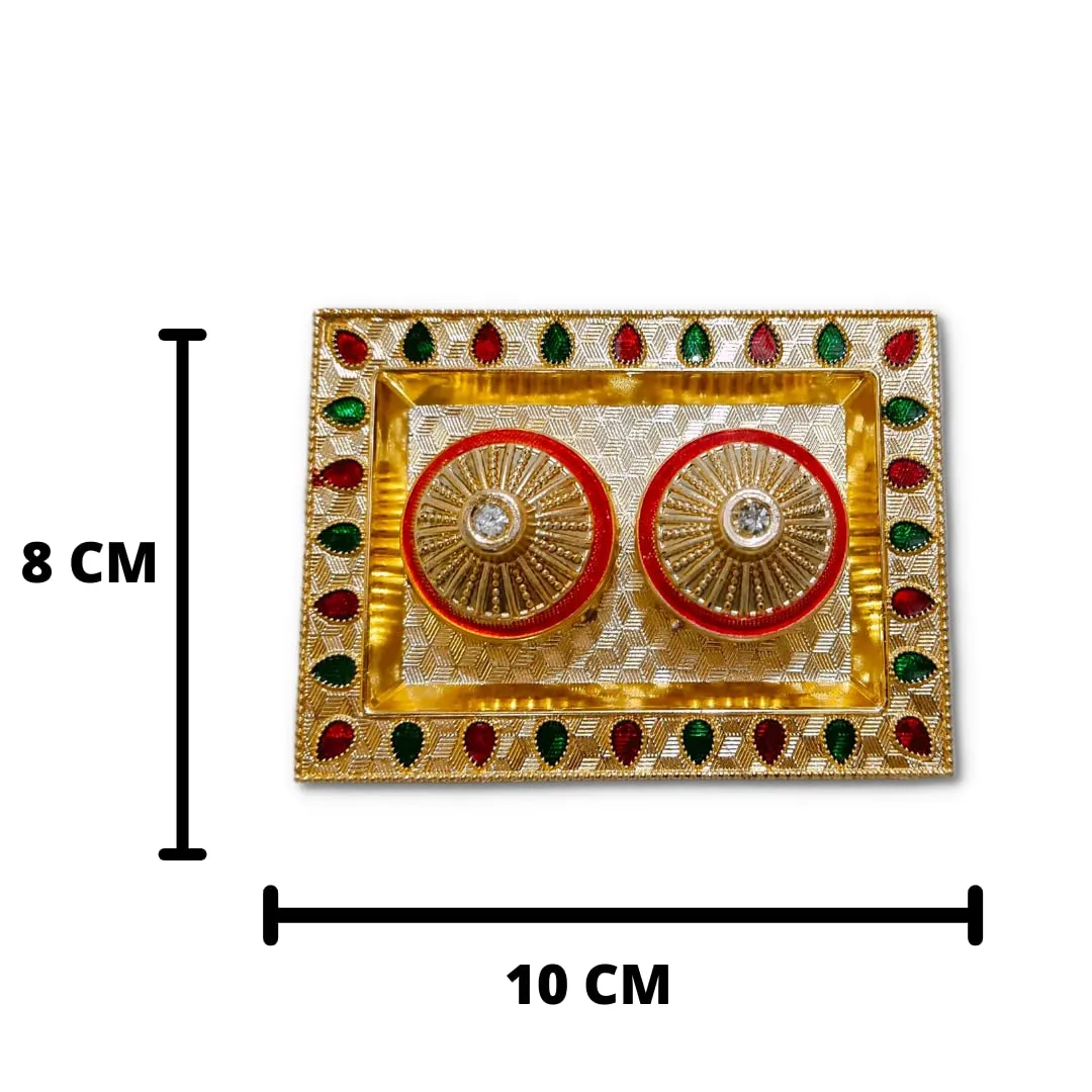 Ayodhya Bhakti Decorative Golden Designed Small Haldi -Kumkum Holder Plate (Gold)