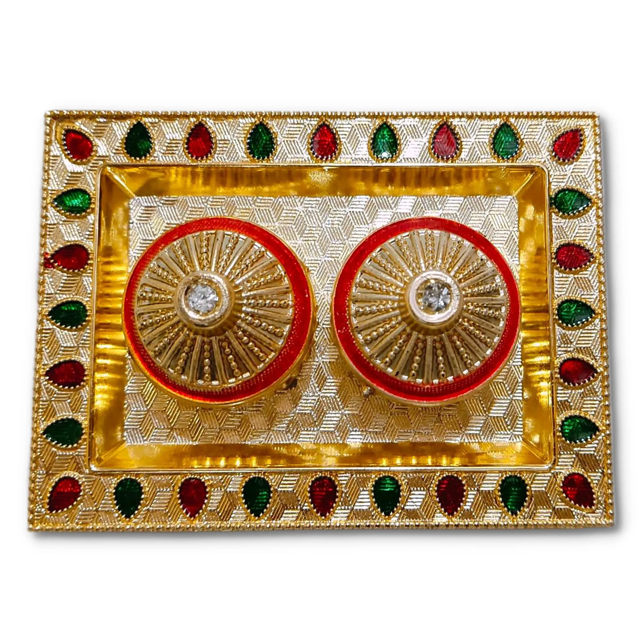 Ayodhya Bhakti Decorative Golden Designed Small Haldi -Kumkum Holder Plate (Gold)