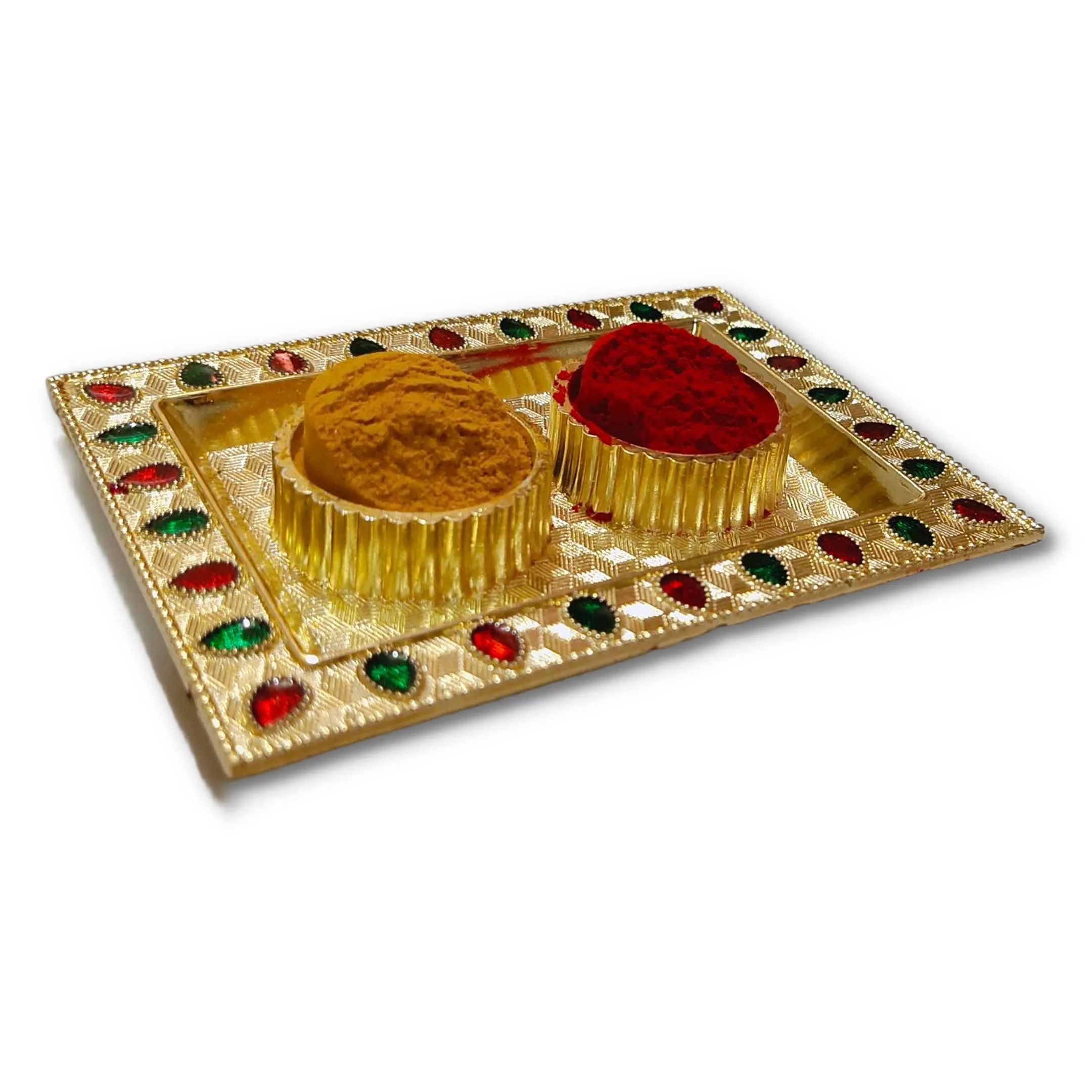 Ayodhya Bhakti Decorative Golden Designed Small Haldi -Kumkum Holder Plate (Gold)