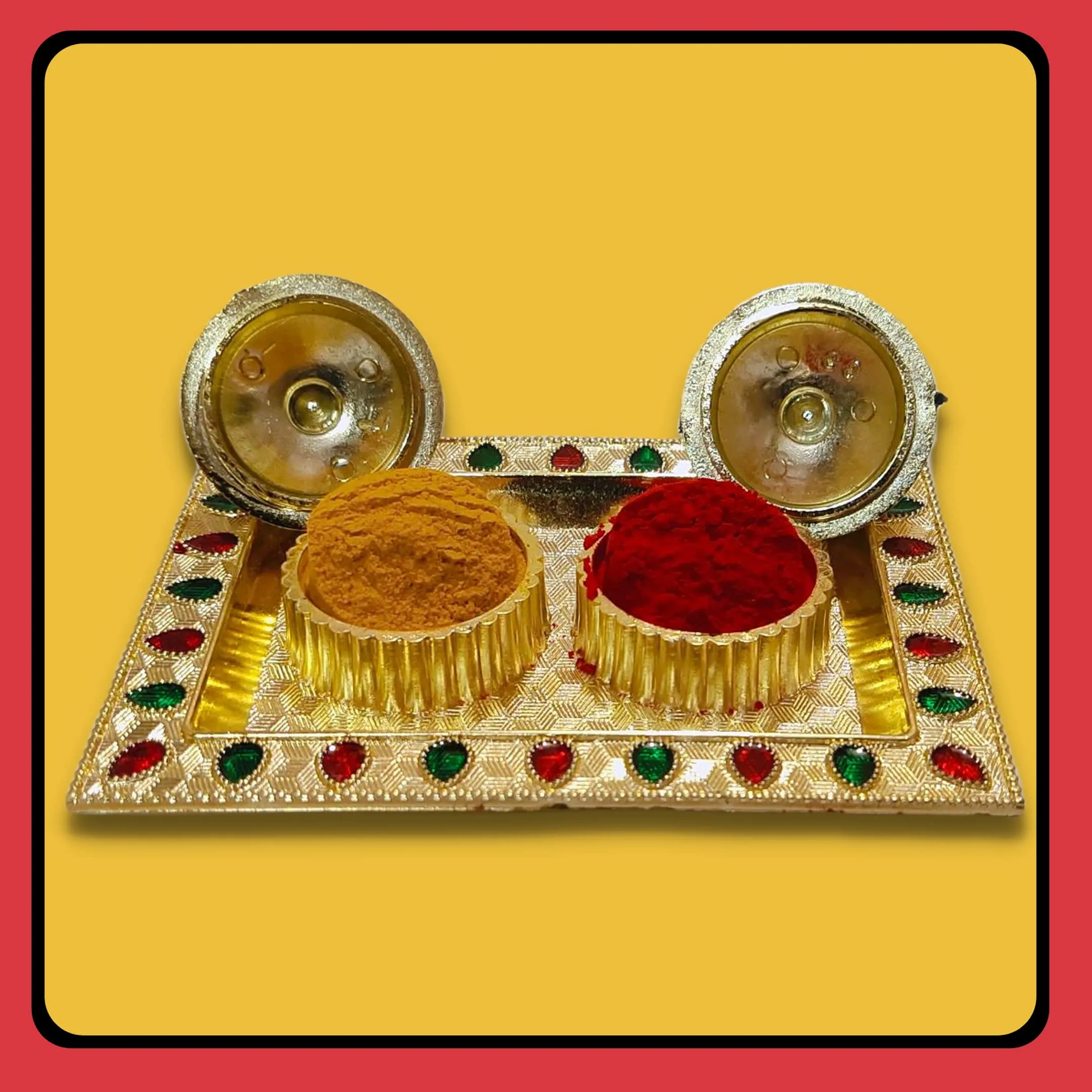 Ayodhya Bhakti Decorative Golden Designed Small Haldi -Kumkum Holder Plate (Gold)
