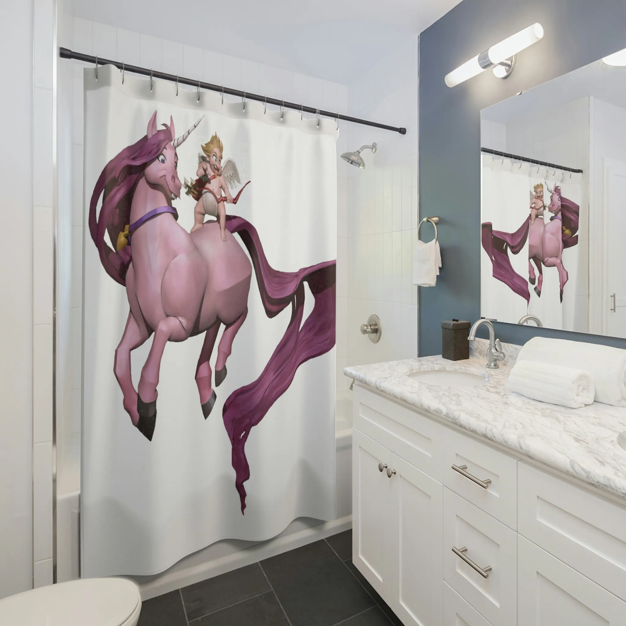 Baby Cupid and Horse Bathroom Shower Curtains
