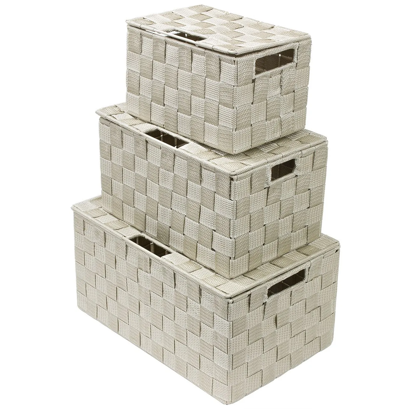 Basket Bin Double Woven with Lid (3 Pack)