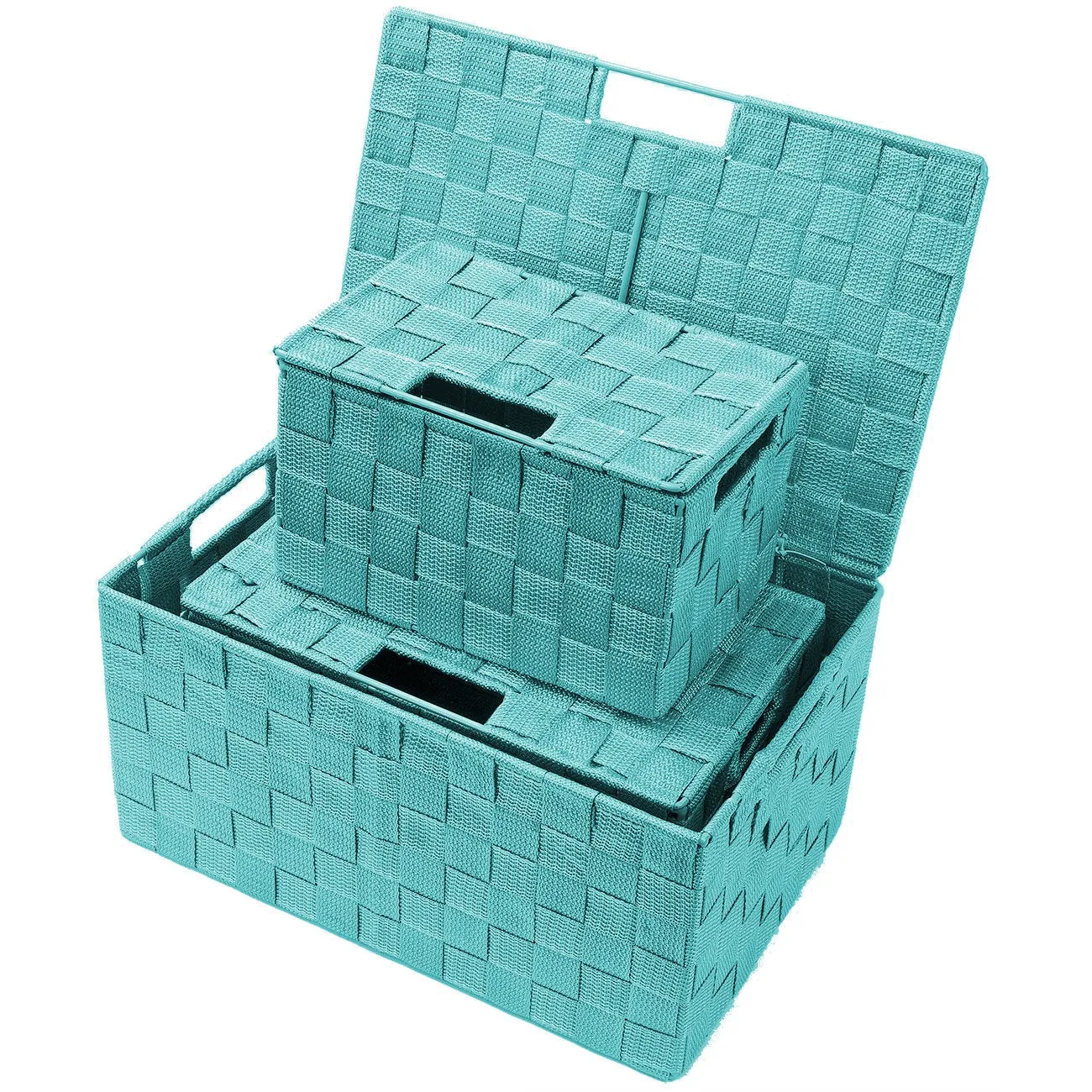Basket Bin Double Woven with Lid (3 Pack)