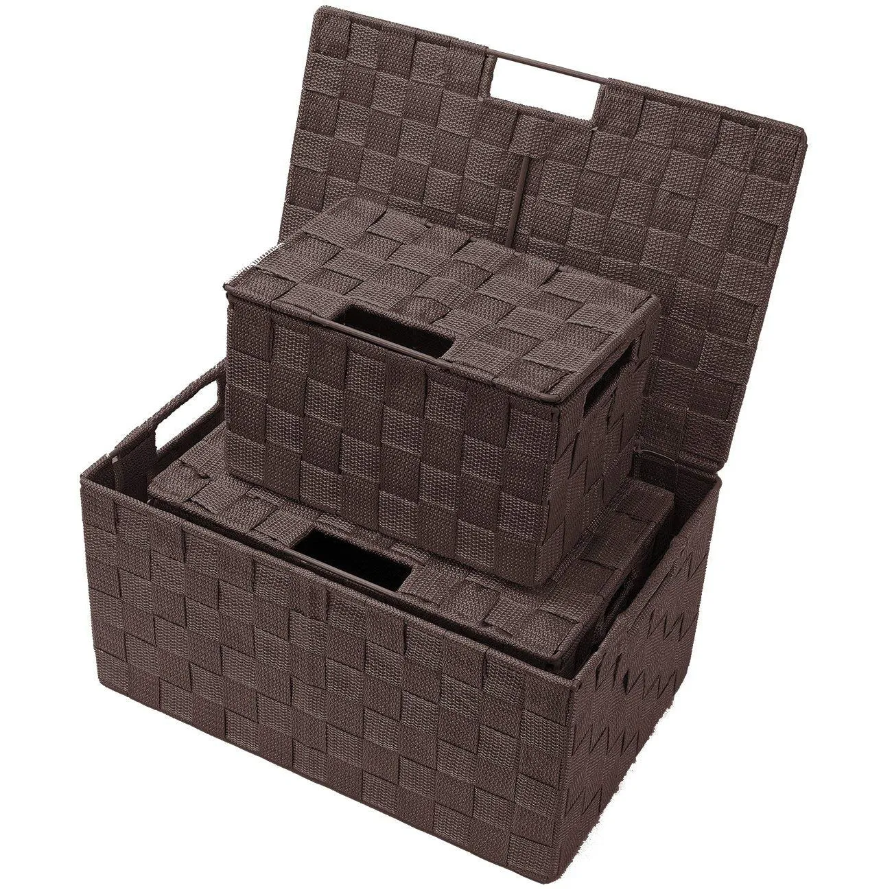 Basket Bin Double Woven with Lid (3 Pack)