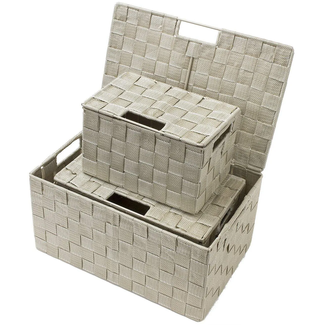 Basket Bin Double Woven with Lid (3 Pack)
