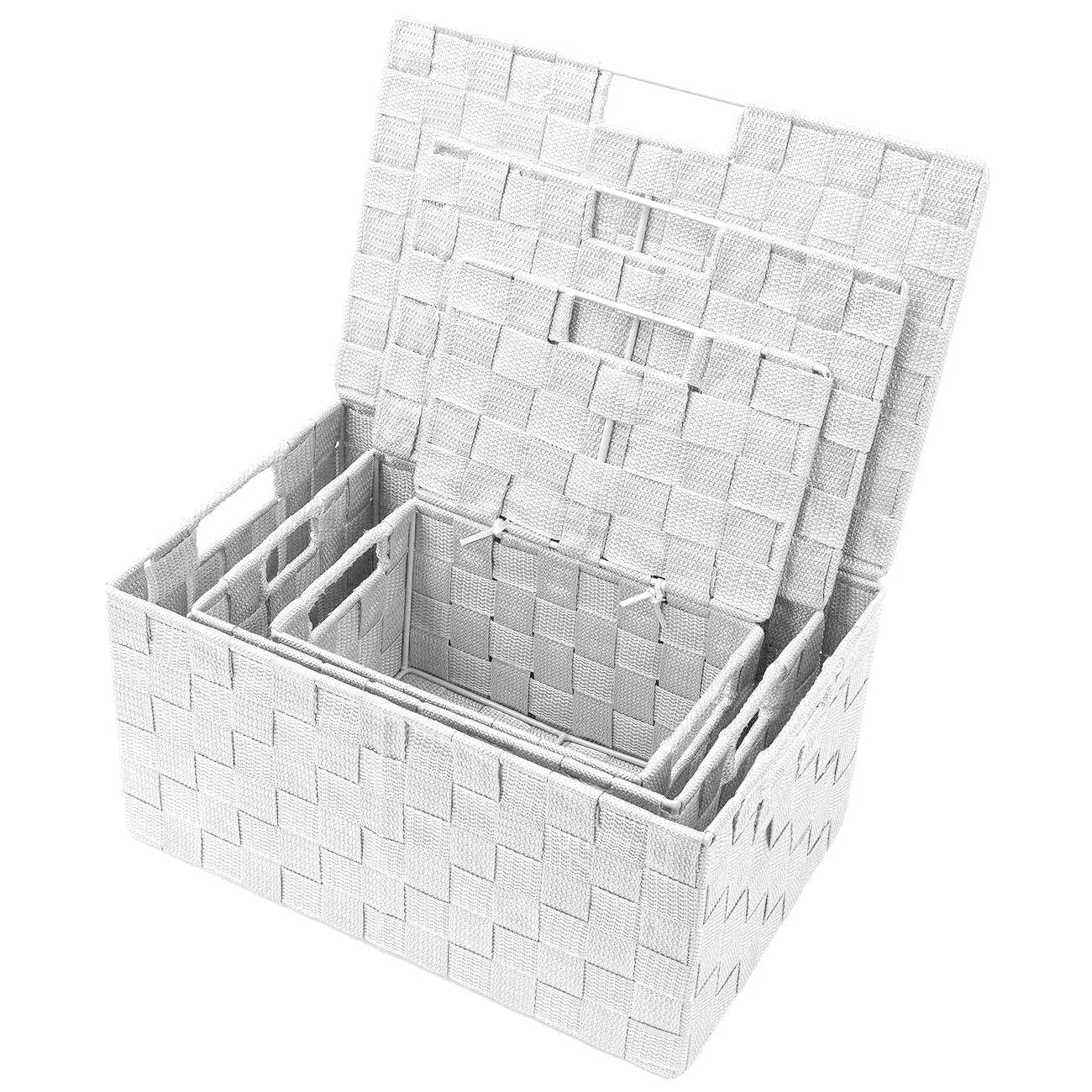 Basket Bin Double Woven with Lid (3 Pack)