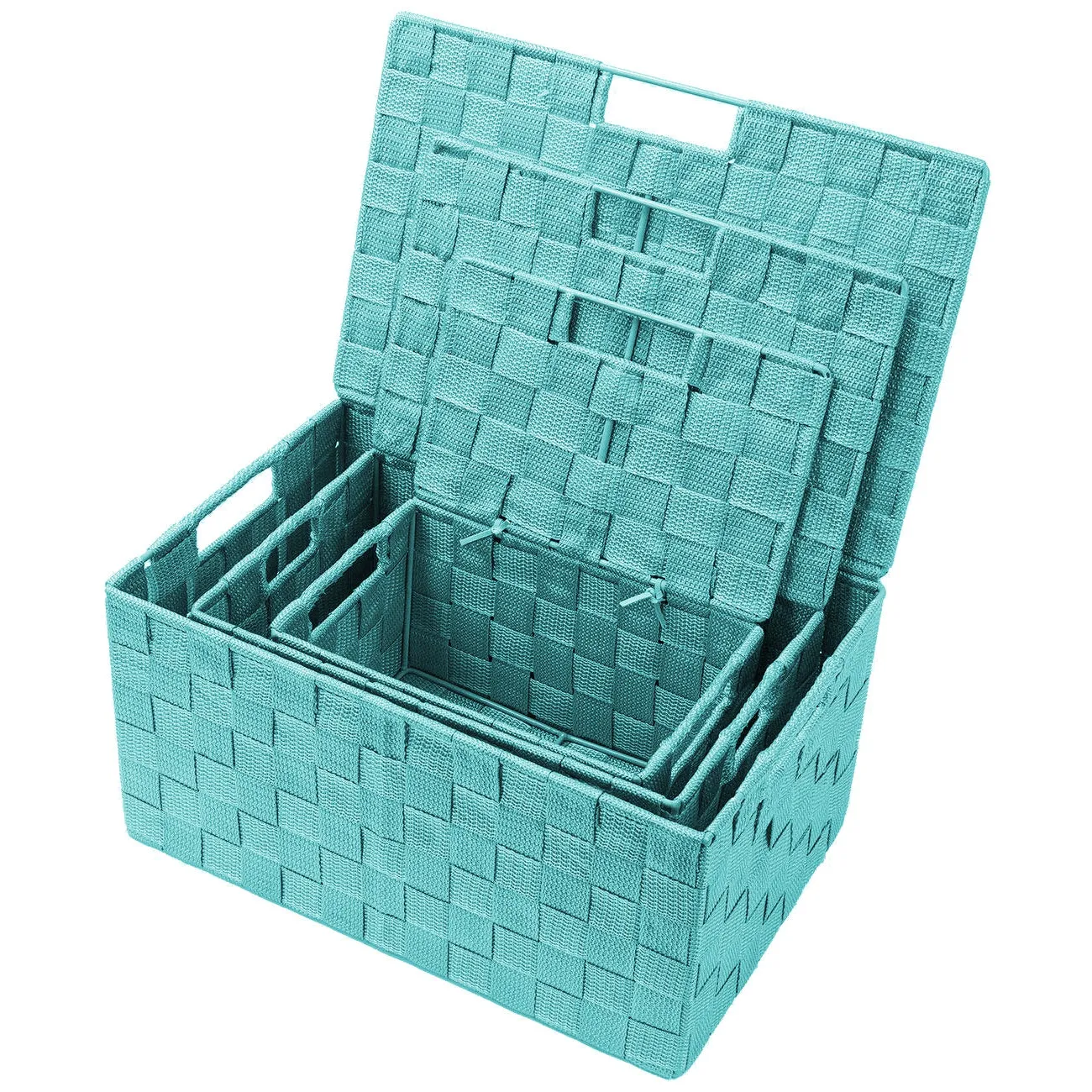 Basket Bin Double Woven with Lid (3 Pack)