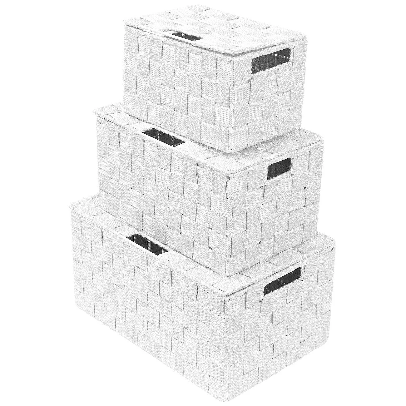 Basket Bin Double Woven with Lid (3 Pack)