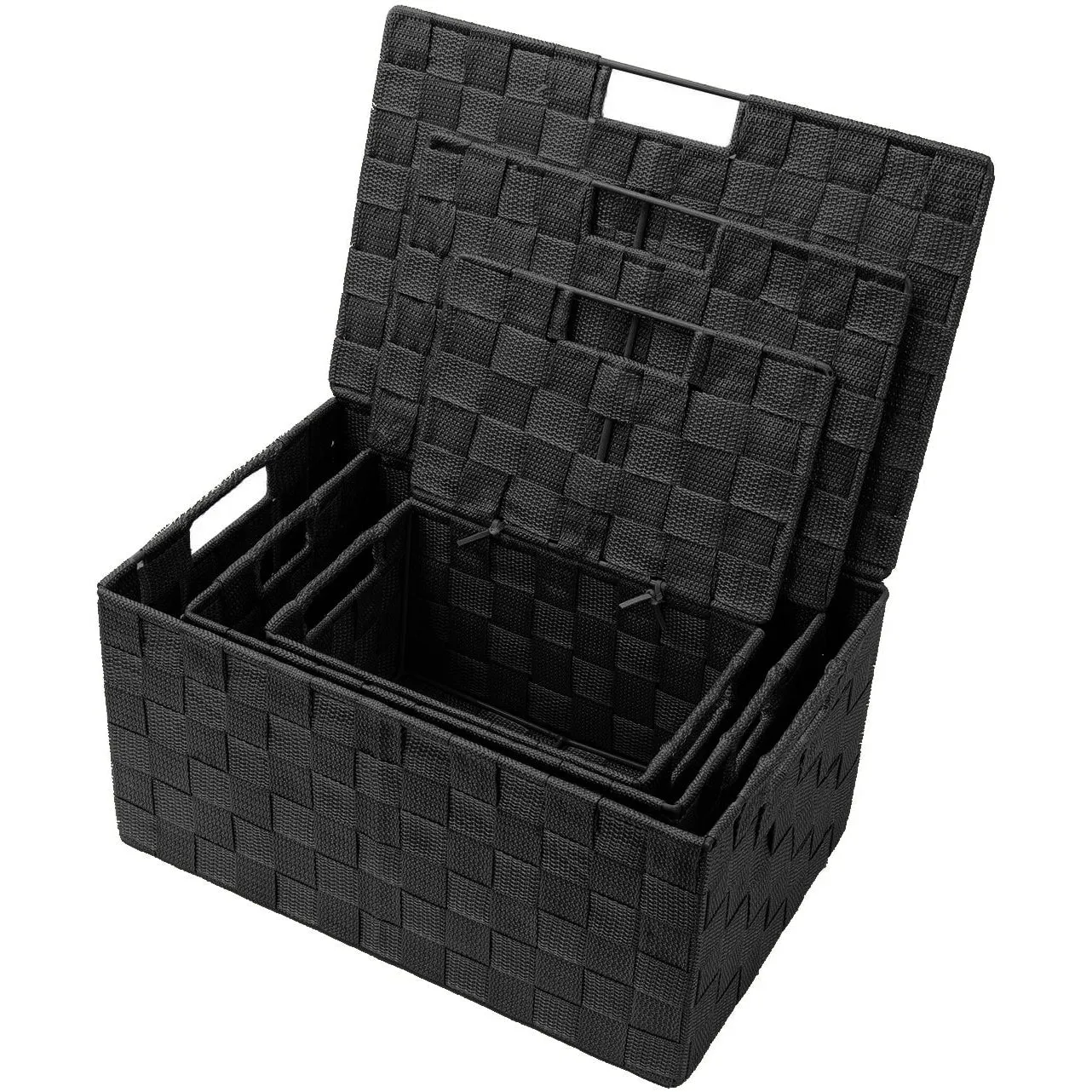 Basket Bin Double Woven with Lid (3 Pack)