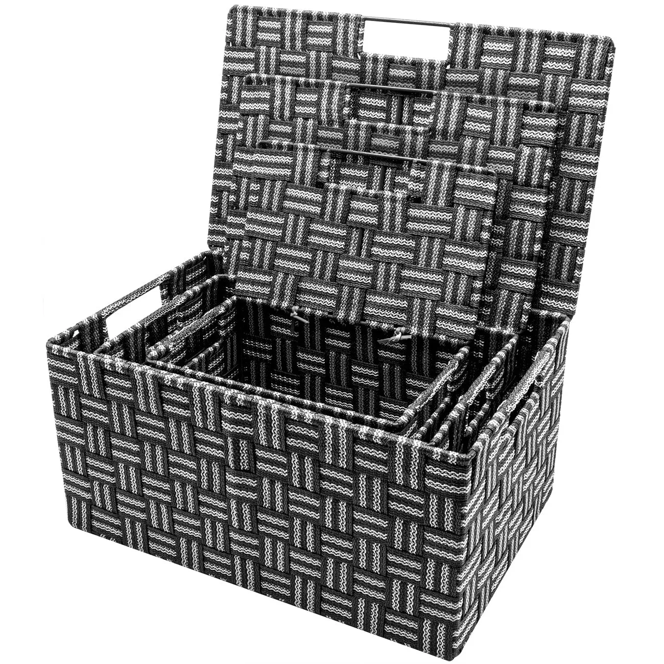 Basket Bin Double Woven with Lid (3 Pack)