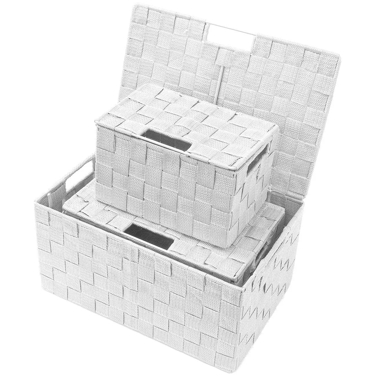 Basket Bin Double Woven with Lid (3 Pack)