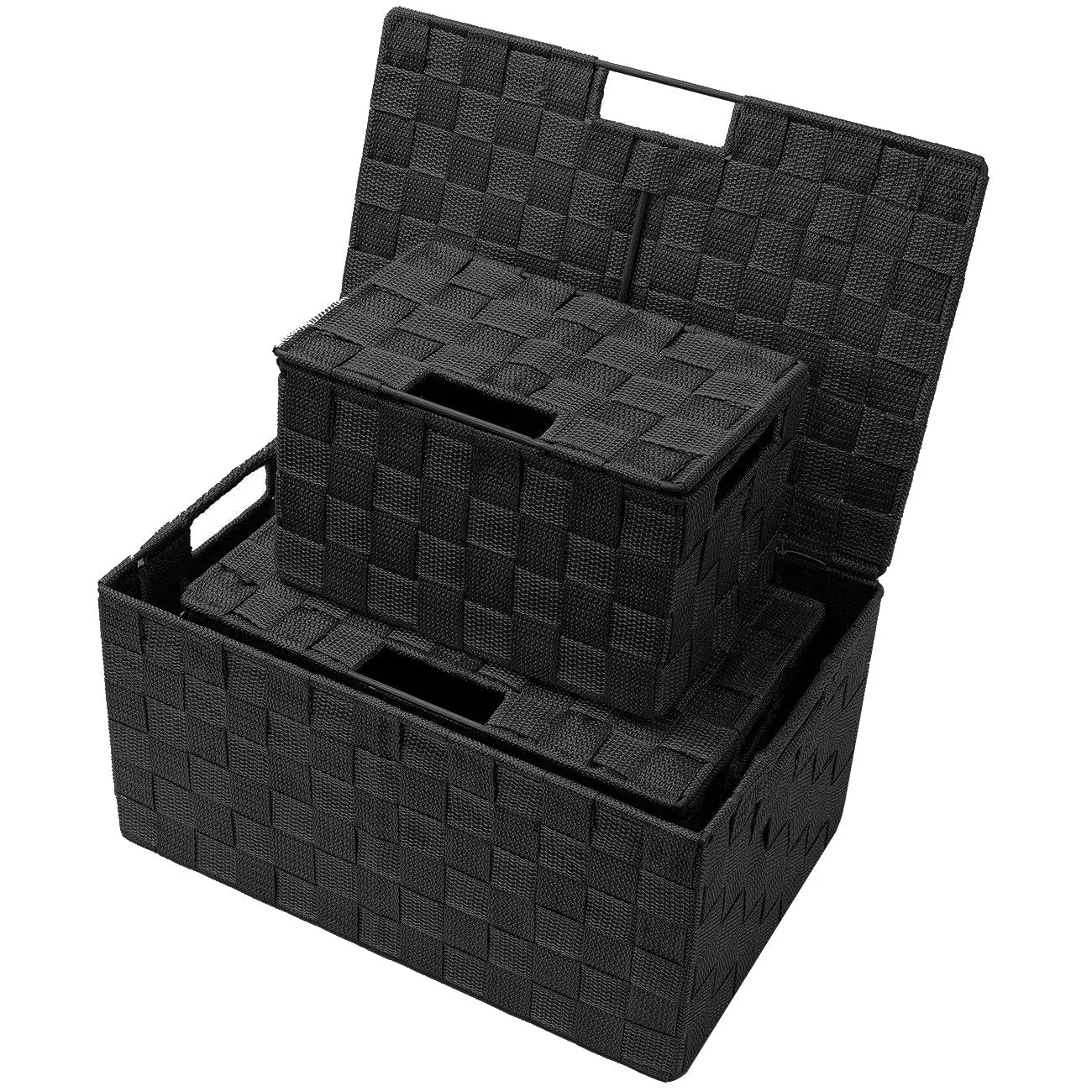 Basket Bin Double Woven with Lid (3 Pack)