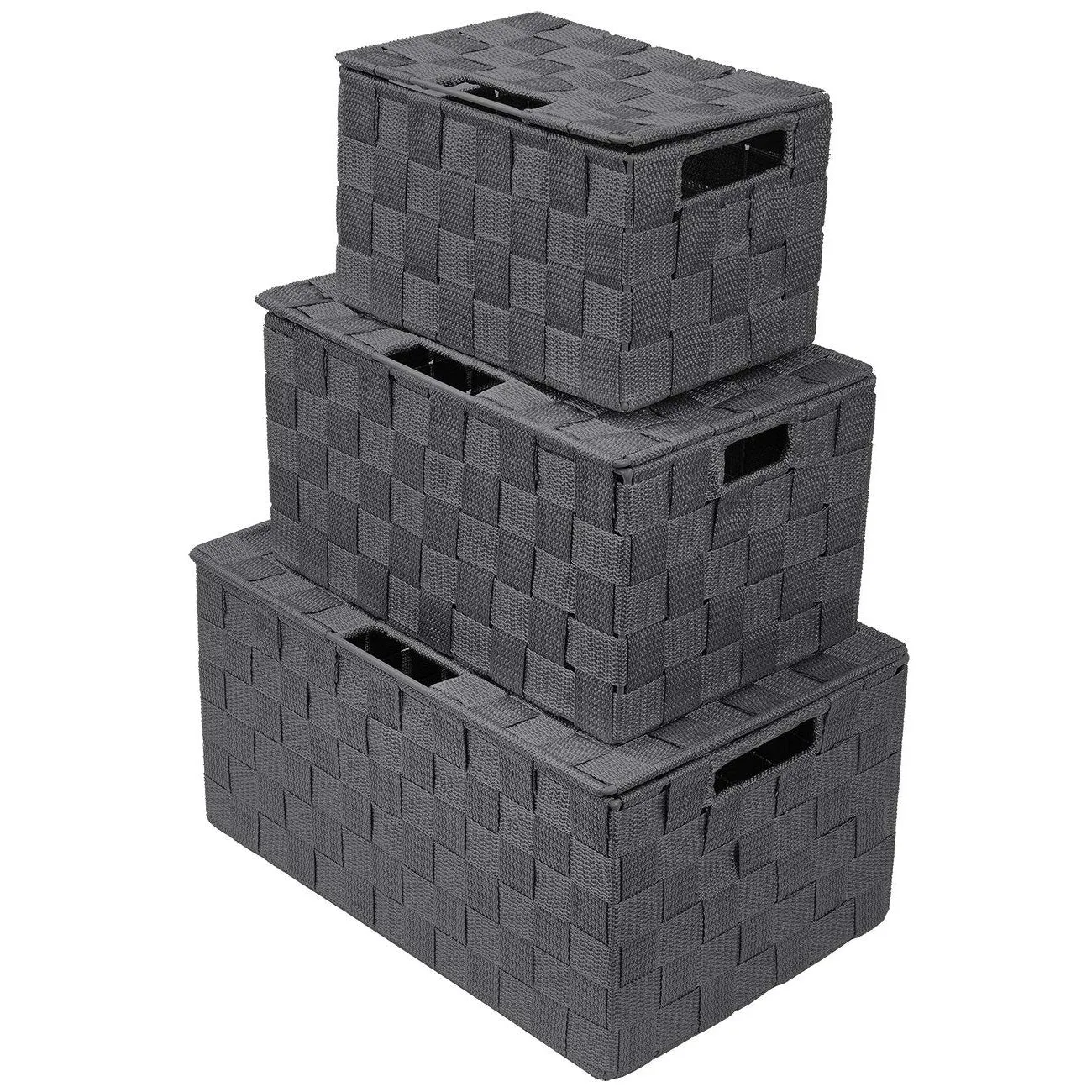 Basket Bin Double Woven with Lid (3 Pack)