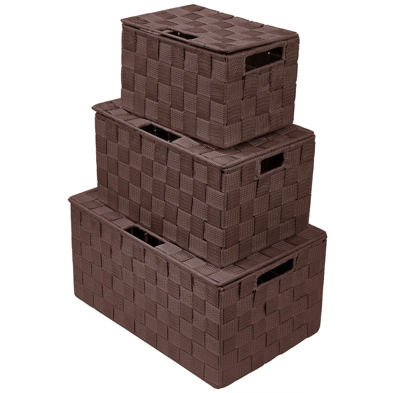 Basket Bin Double Woven with Lid (3 Pack)